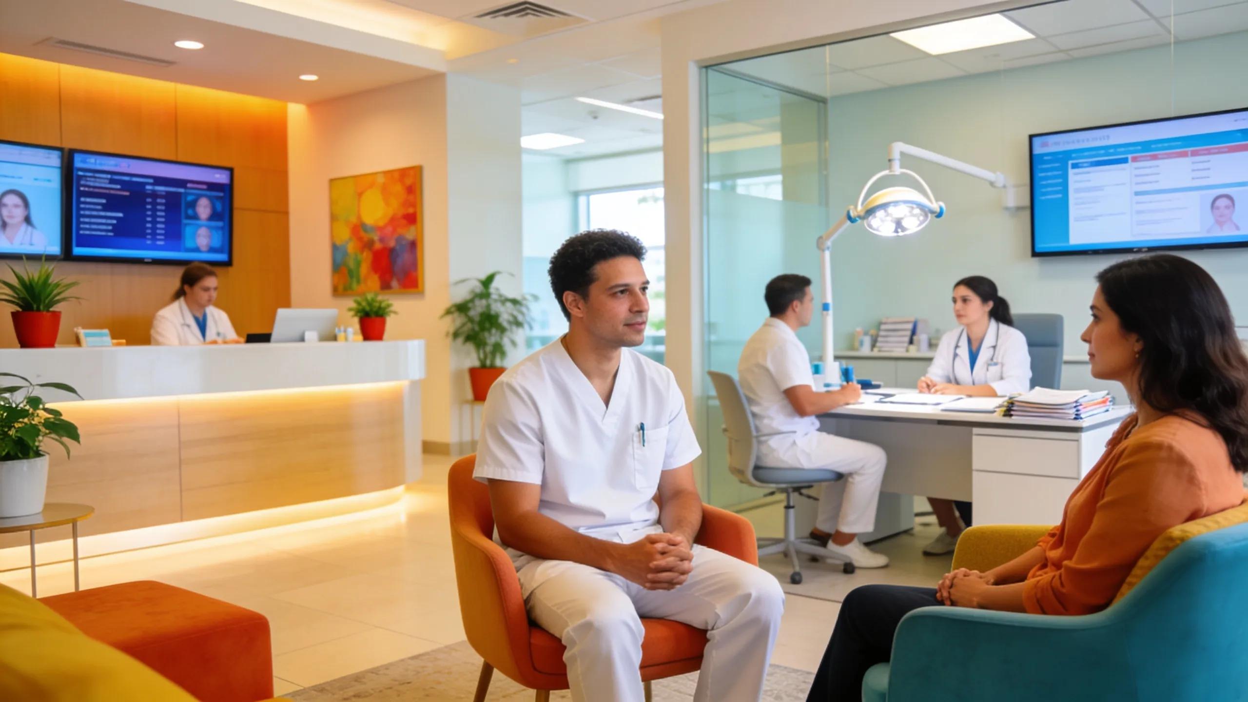 Miami plastic surgery clinic with medical professionals consulting patients