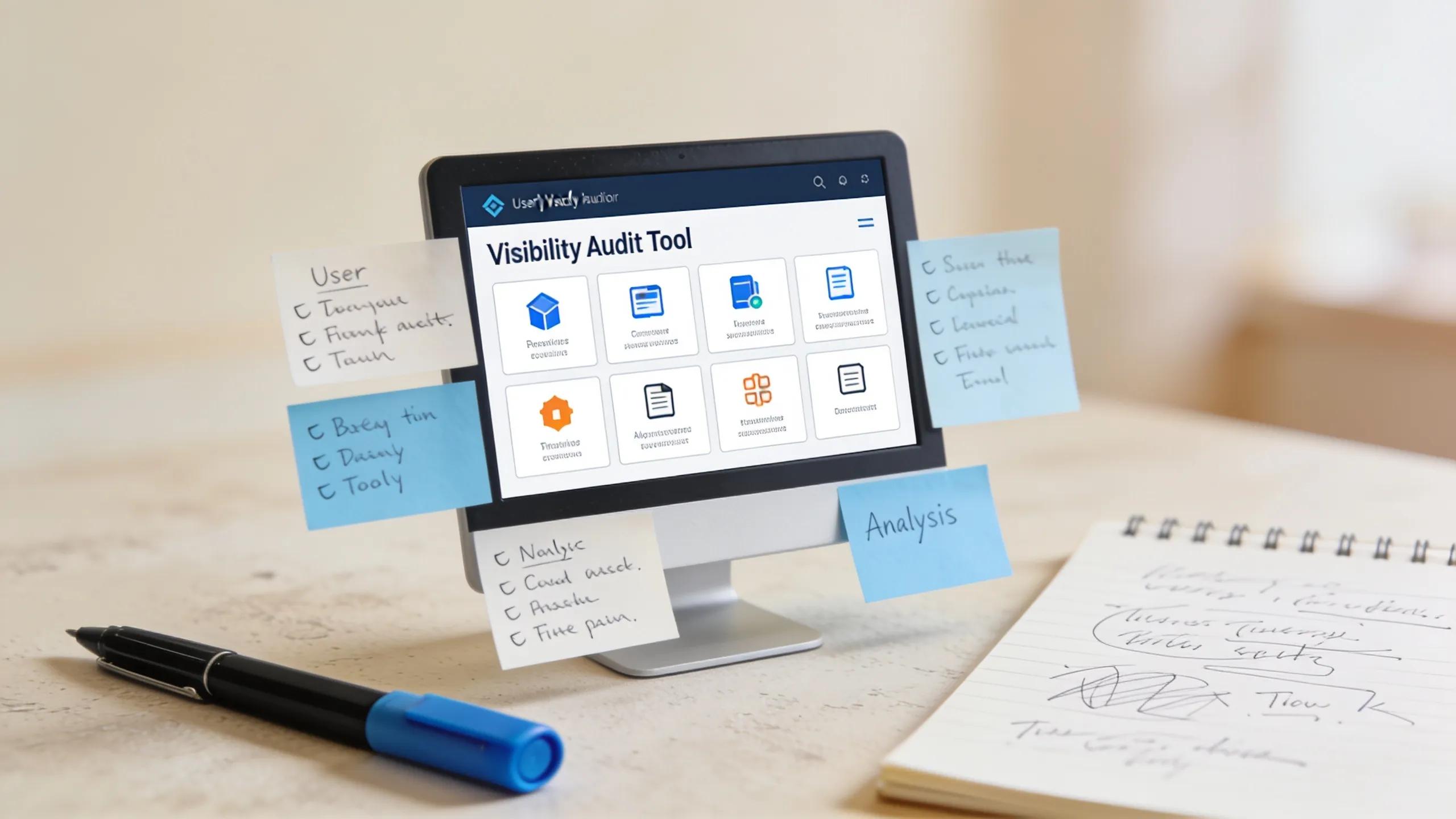 Close-up of a computer screen showing a visibility audit tool for expert-driven businesses