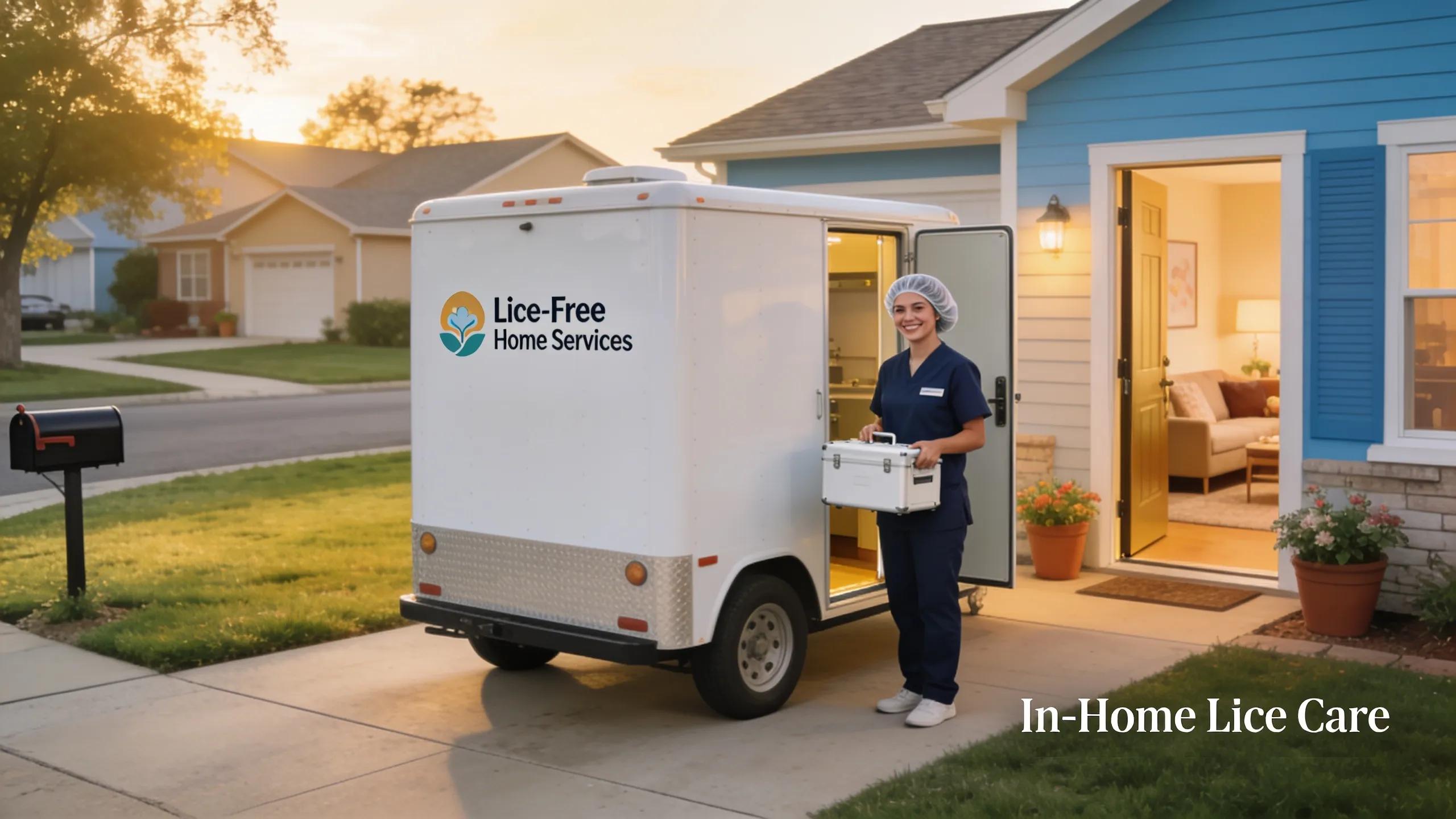 Mobile lice removal service arriving at a family's home, highlighting convenience and privacy