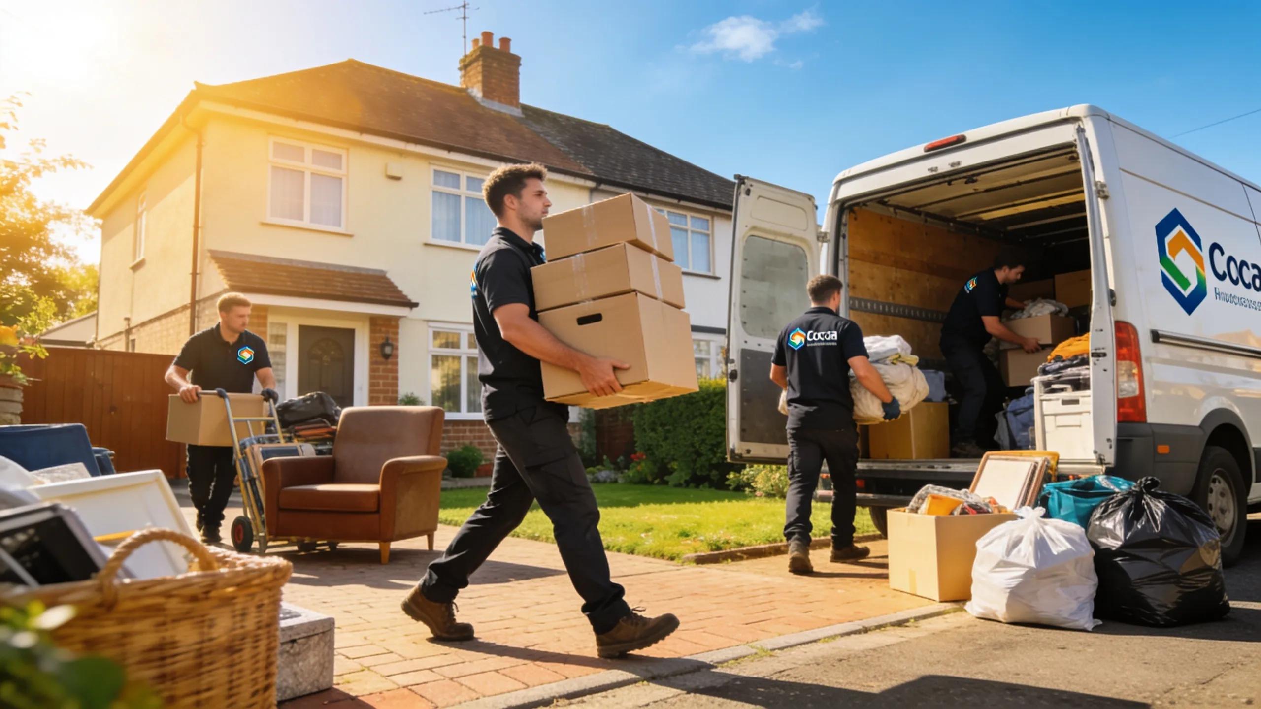 Professional house clearance team working to remove clutter from a residential property in London