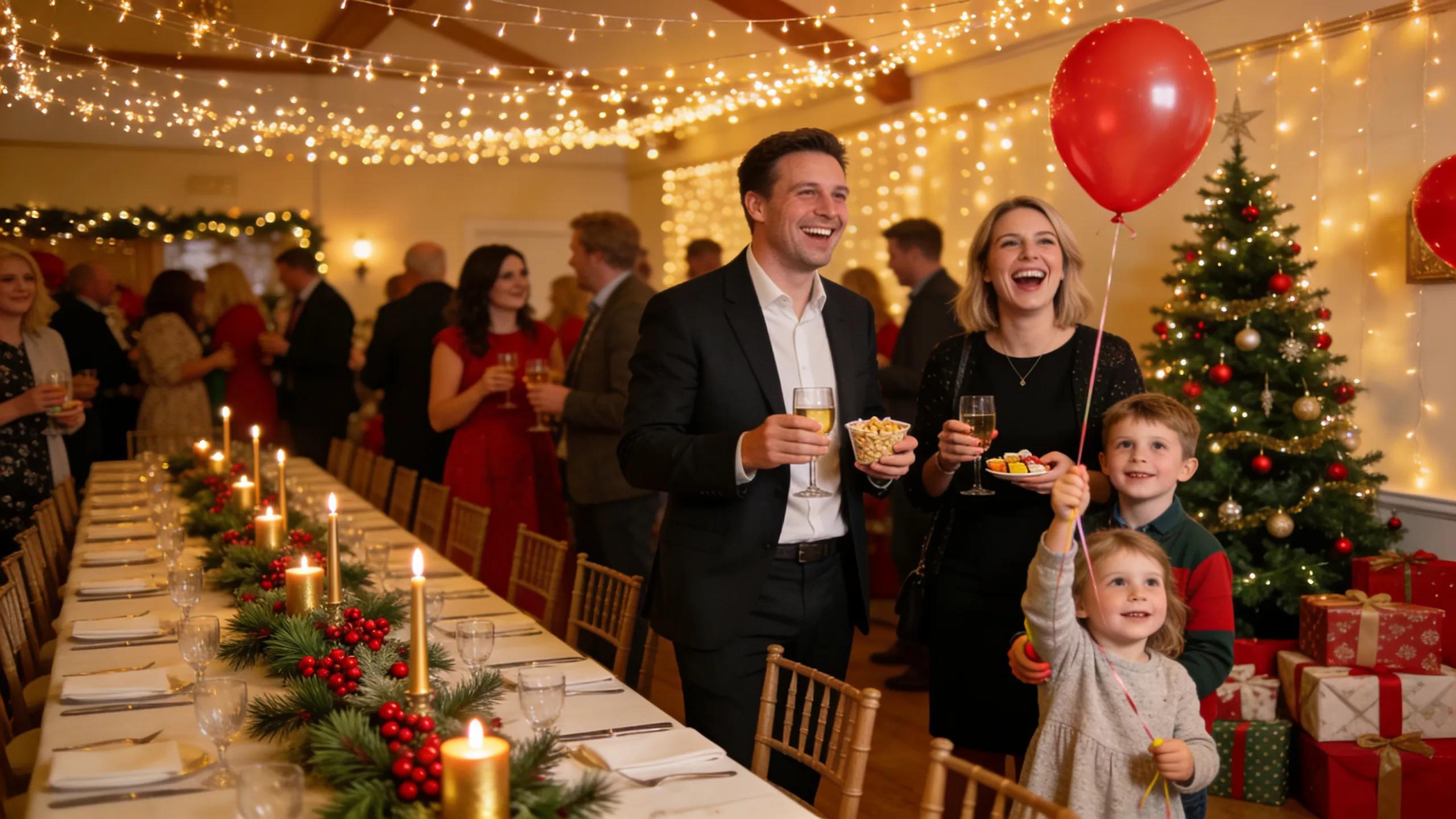 Festively decorated Christmas party venue in Braintree with guests enjoying the atmosphere