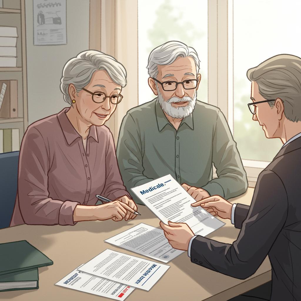Senior couple discussing Medicare Supplement Insurance options at home in South Carolina