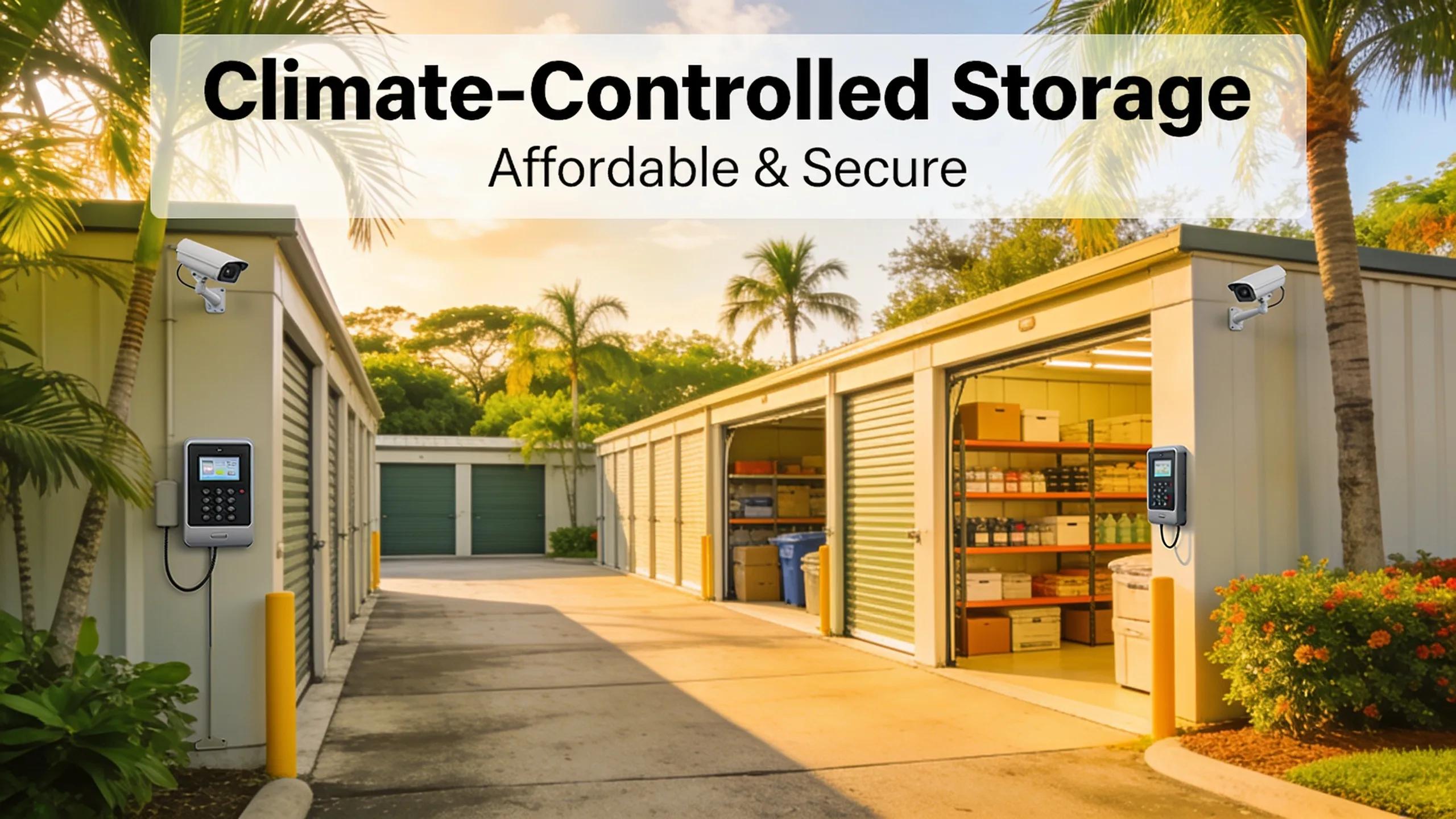 Diverse storage units in Palm City FL showing climate-controlled options for secure packing