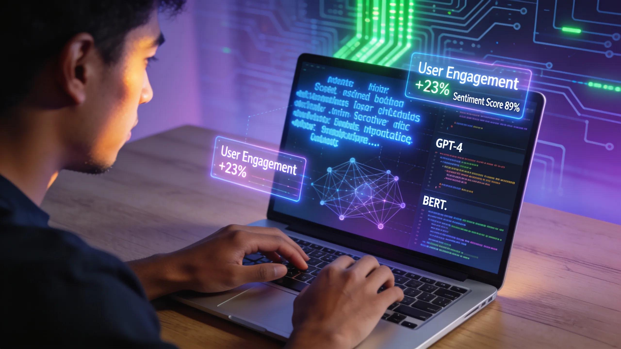 Individual engaging with technology focused on AI large language models for brand monitoring