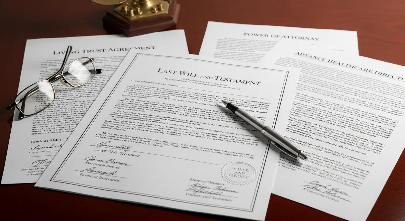 Close-up of legal documents related to wills and trusts on a desk Close-up of legal documents related to wills and trusts on a desk