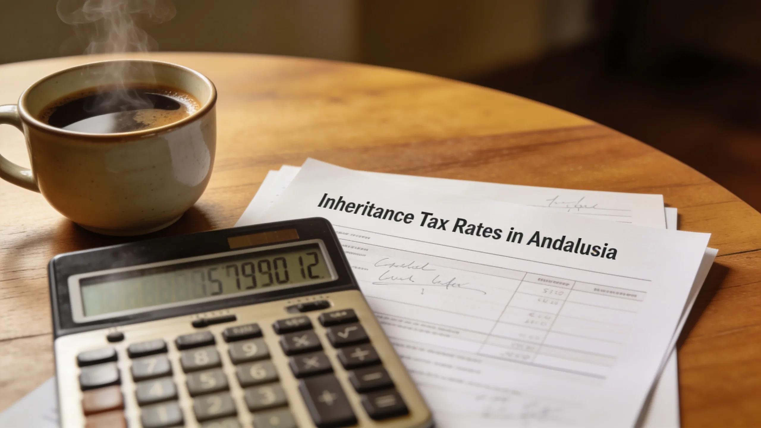 Calculator and financial documents illustrating inheritance tax rates calculation