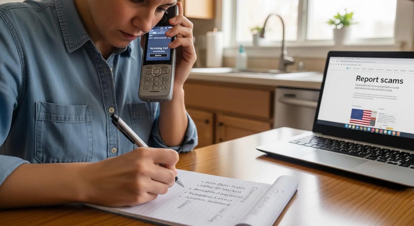 Person taking notes about a jury duty scam call to report it