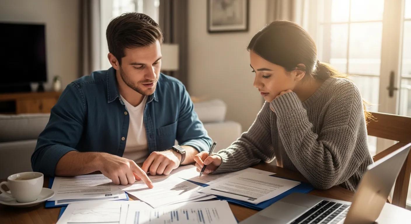 Couple reviewing mortgage documents at home, symbolizing the journey to homeownership