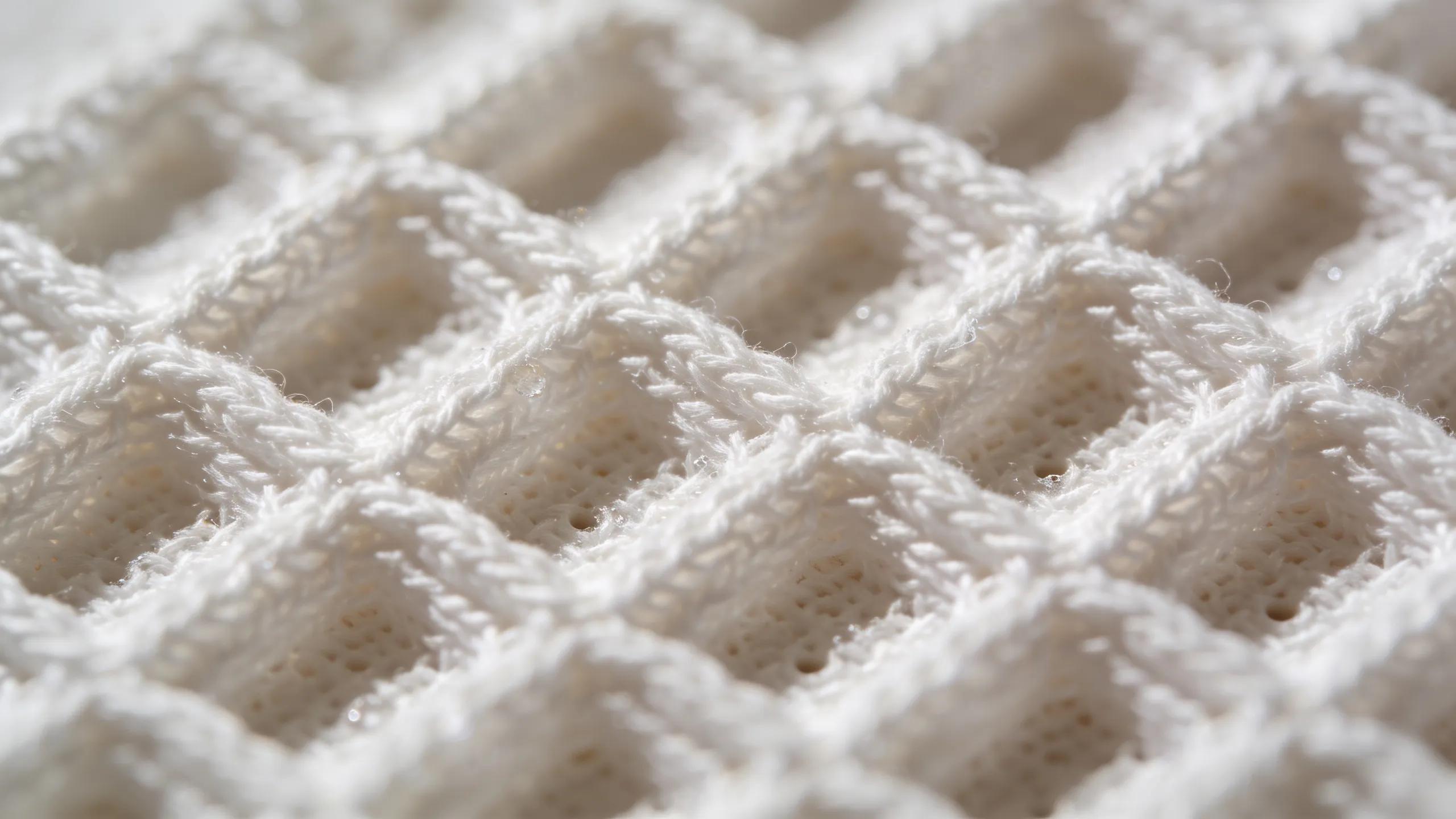 Detailed view of waffle weave fabric illustrating its breathable and absorbent qualities