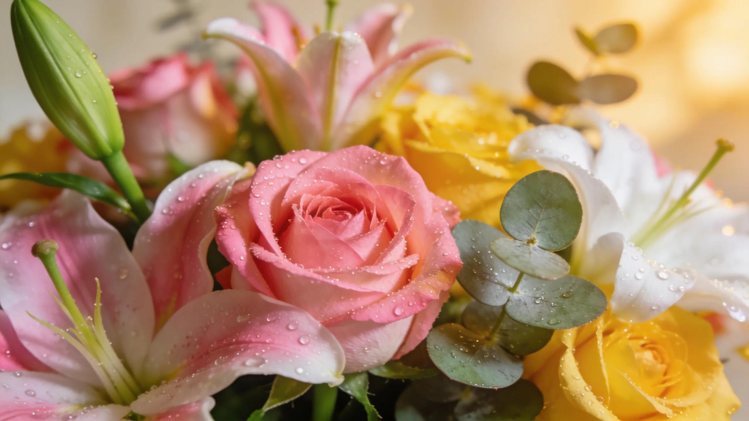 Close-up of a stunning, high-quality flower arrangement showcasing vibrant blooms