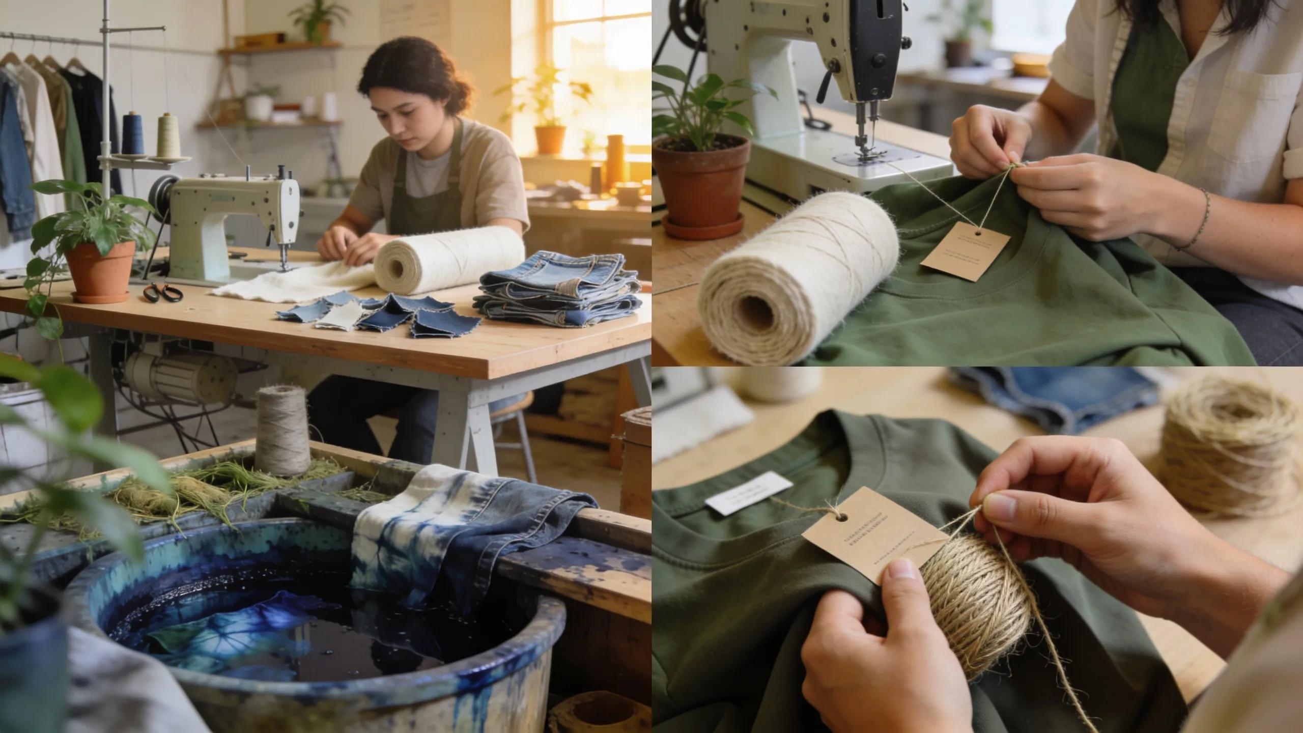Workers engaged in sustainable apparel production showcasing eco-friendly materials and practices