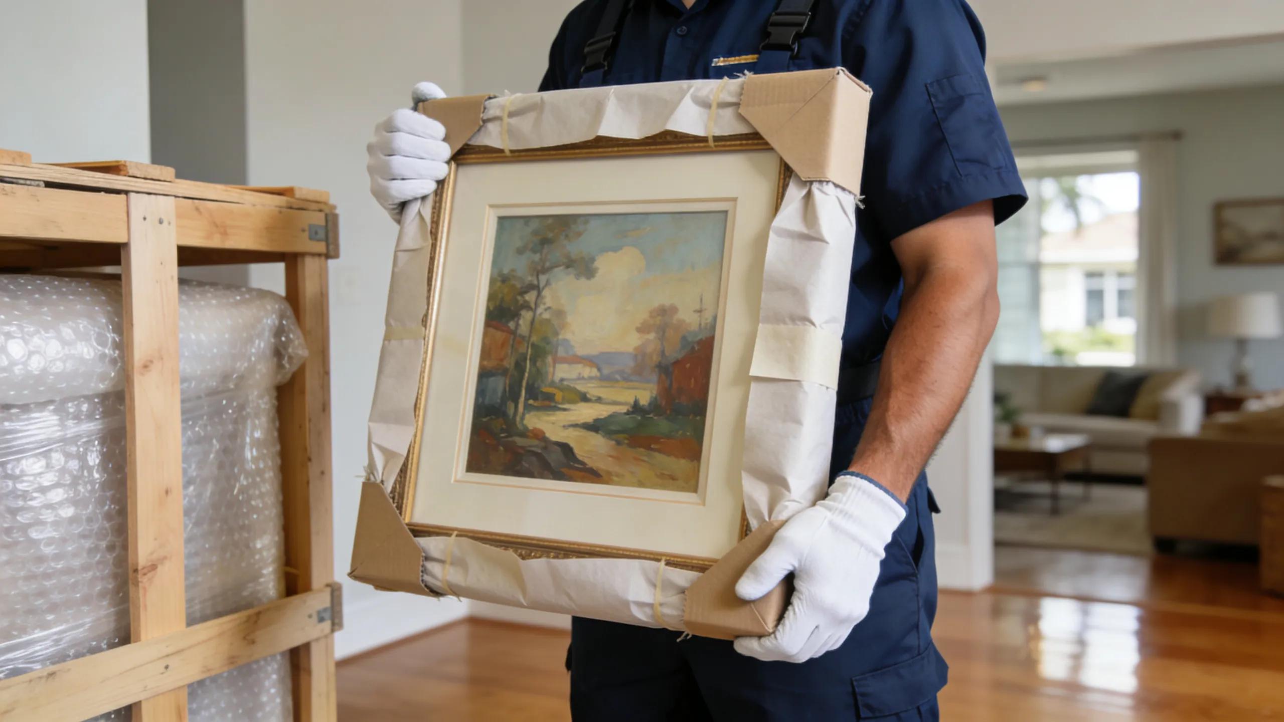 Professional mover handling high-value artwork safely during a move in Port Saint Lucie