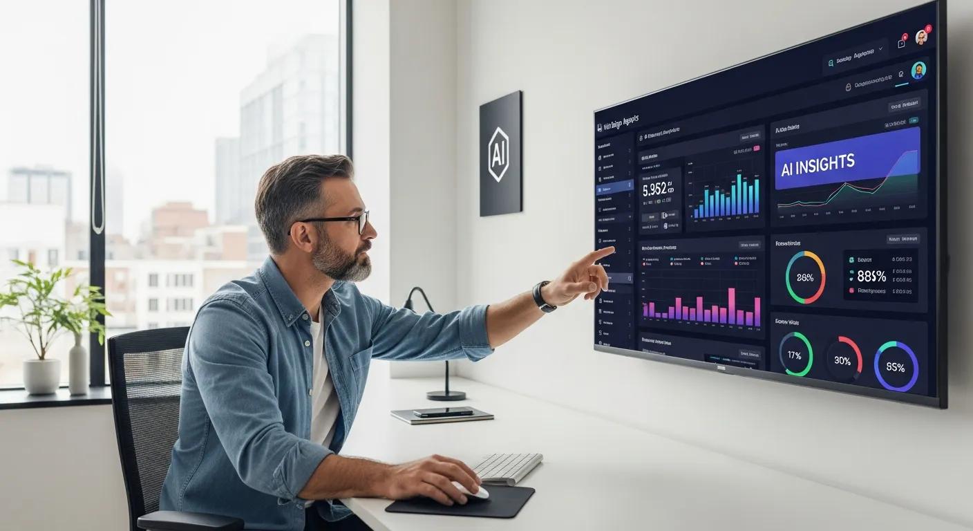 Owner reviewing AI-powered analytics to improve web and SEO results