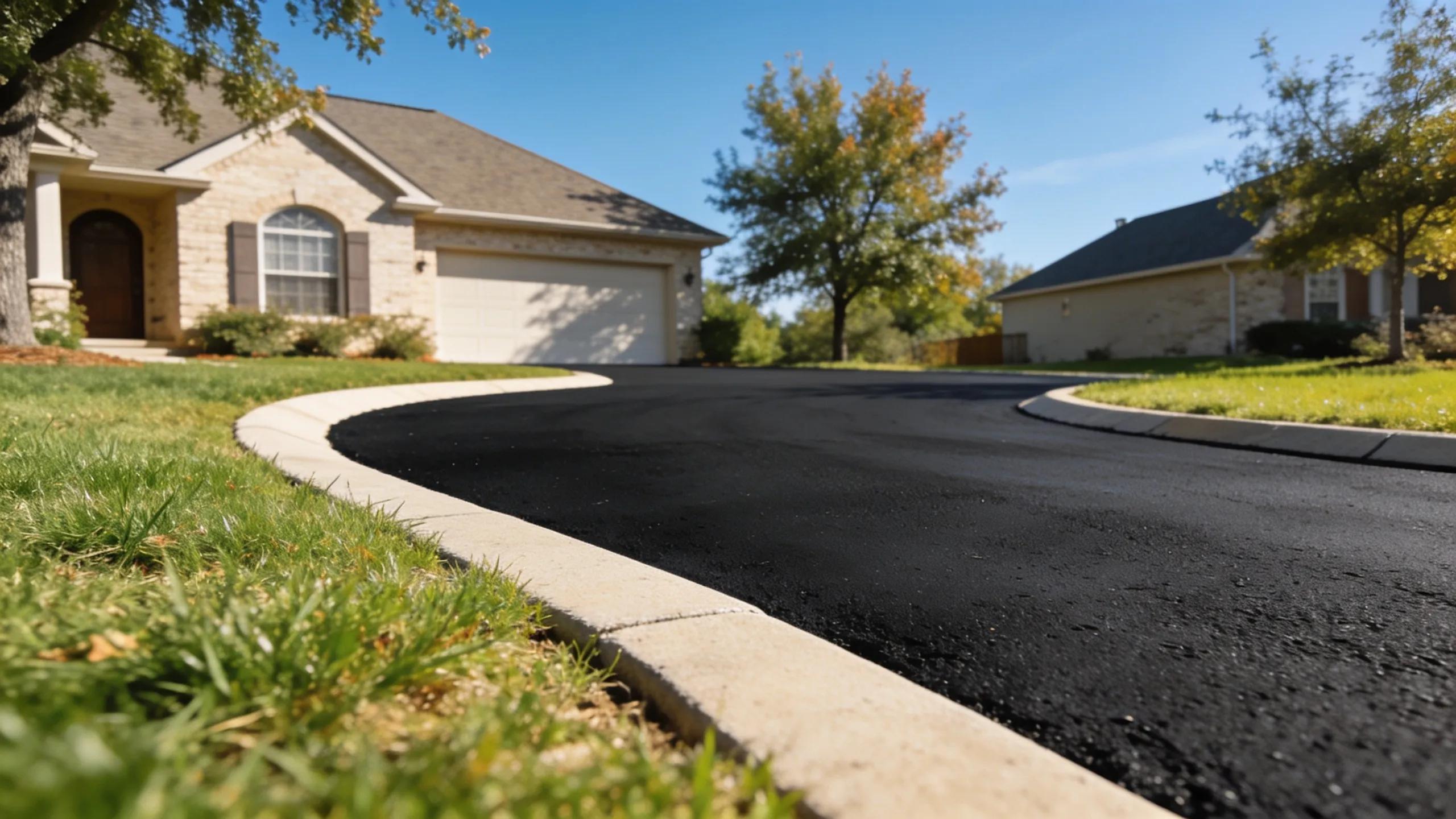 Well-maintained asphalt driveway surrounded by greenery in Edmond, OK.