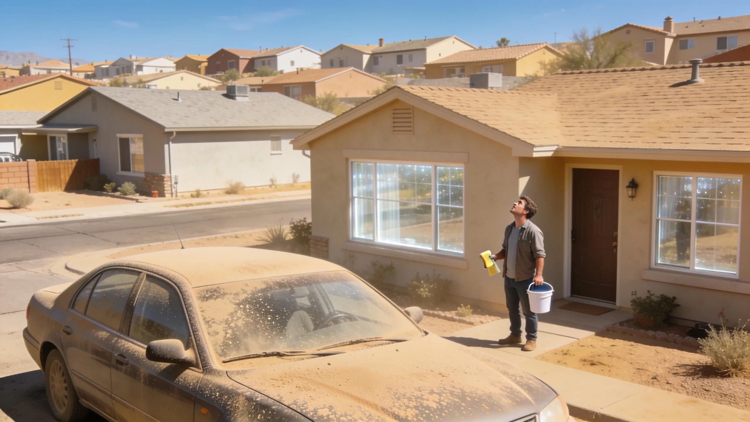 Neighborhood in Phoenix with dust accumulation highlighting the need for window cleaning