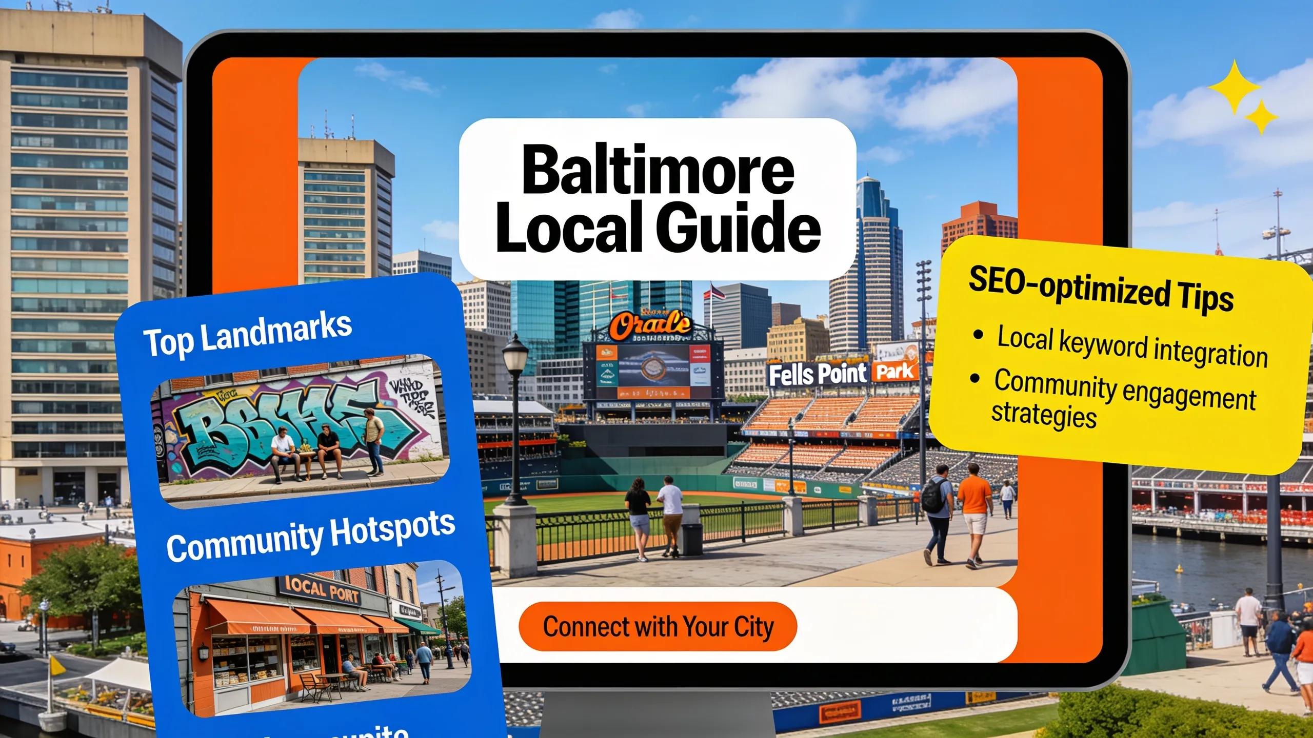 Baltimore cityscape creatively integrated into a local SEO-focused website design representation