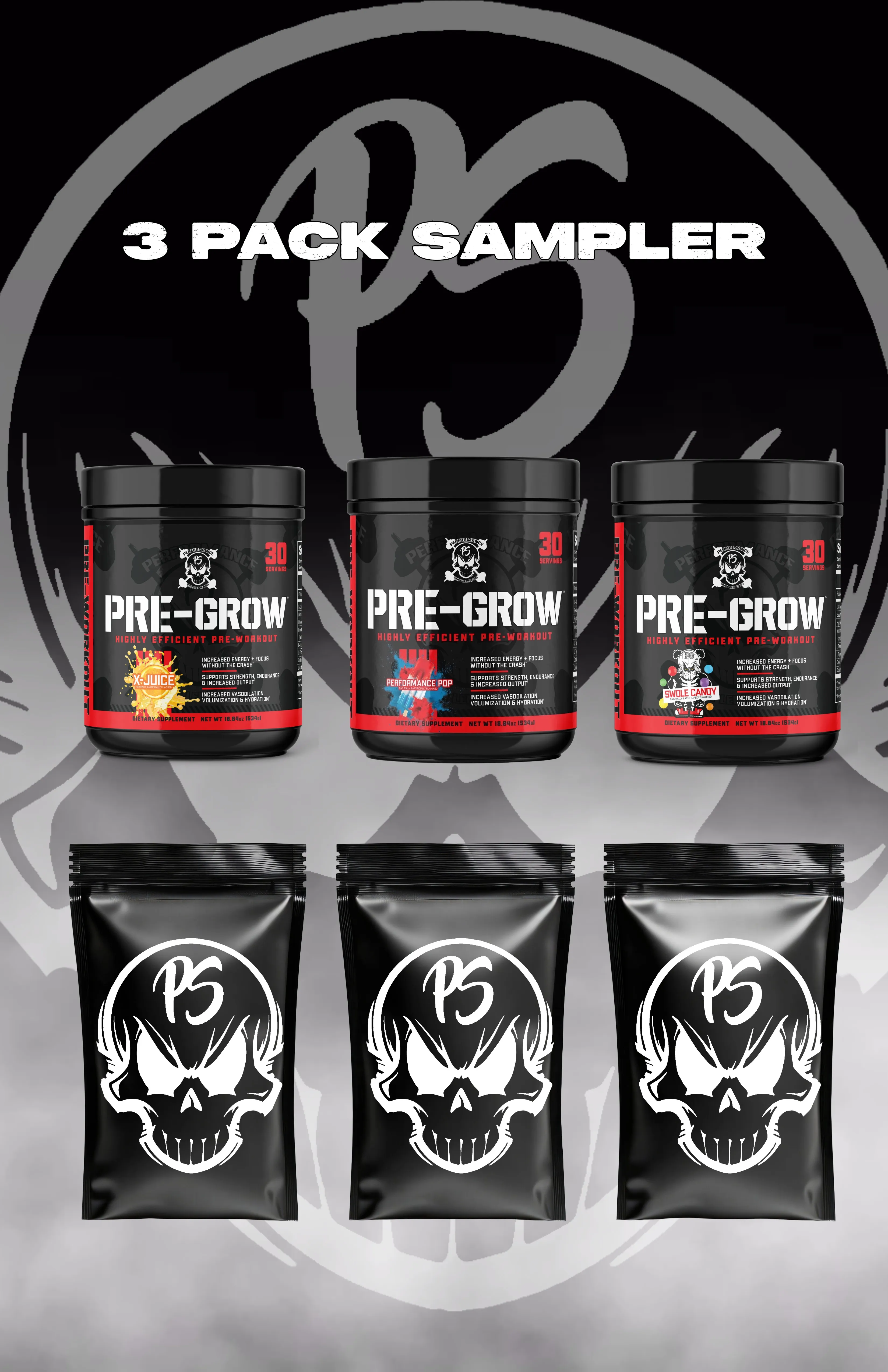 The Grow Stack product line featuring Krea-Grow, Pre-Grow, Intra-Grow, Vaso-Grow, and VITA-GROW, showcasing a cohesive supplement ecosystem