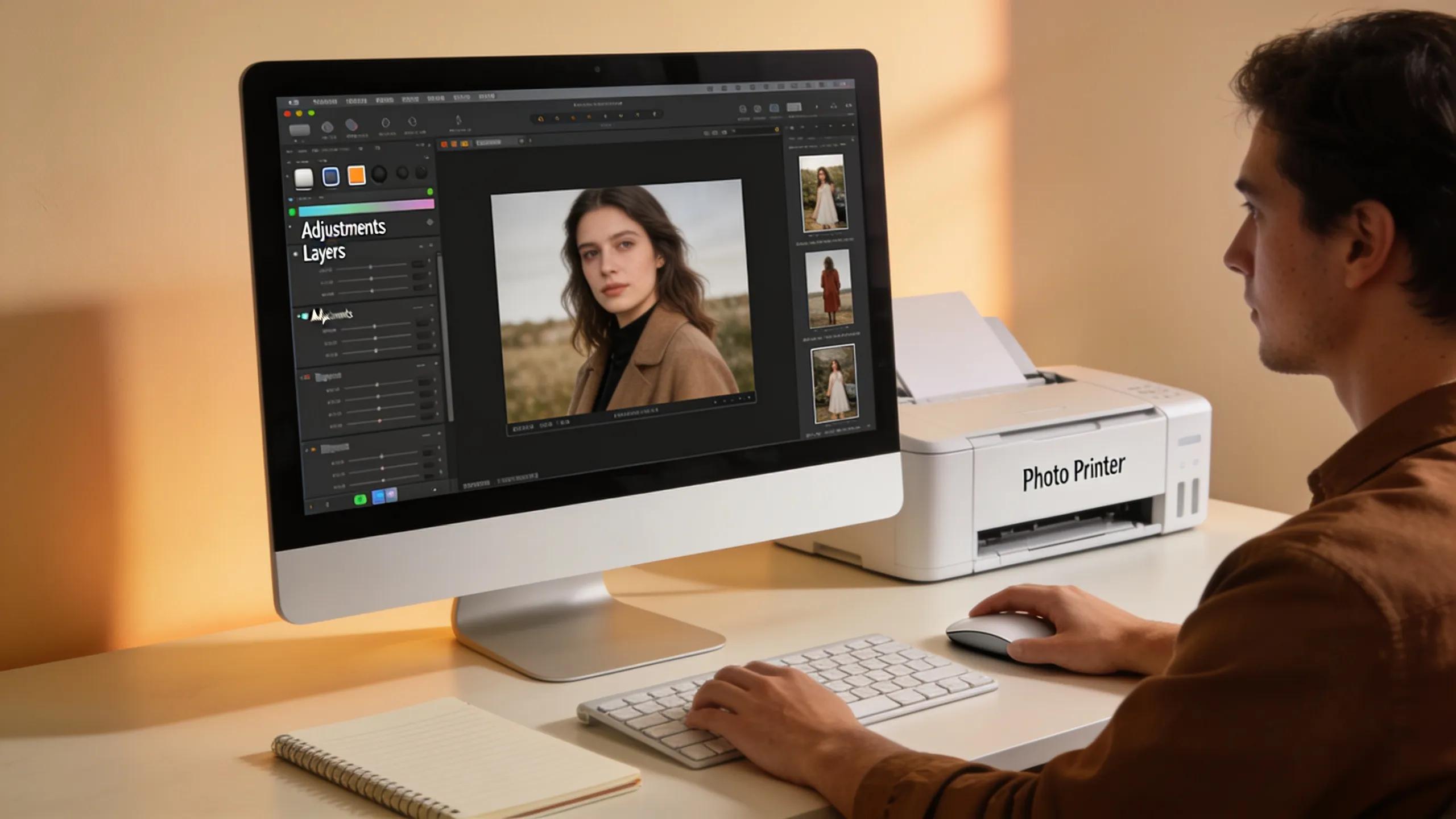 A person using editing software to prepare a high-resolution photo for print magnets