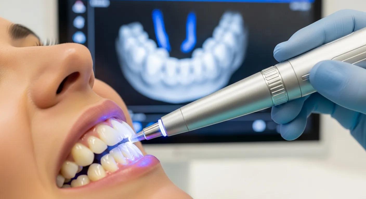 Intraoral scanner being used to capture a patient's teeth for a precise digital model Intraoral scanner being used to capture a patient's teeth for a precise digital model
