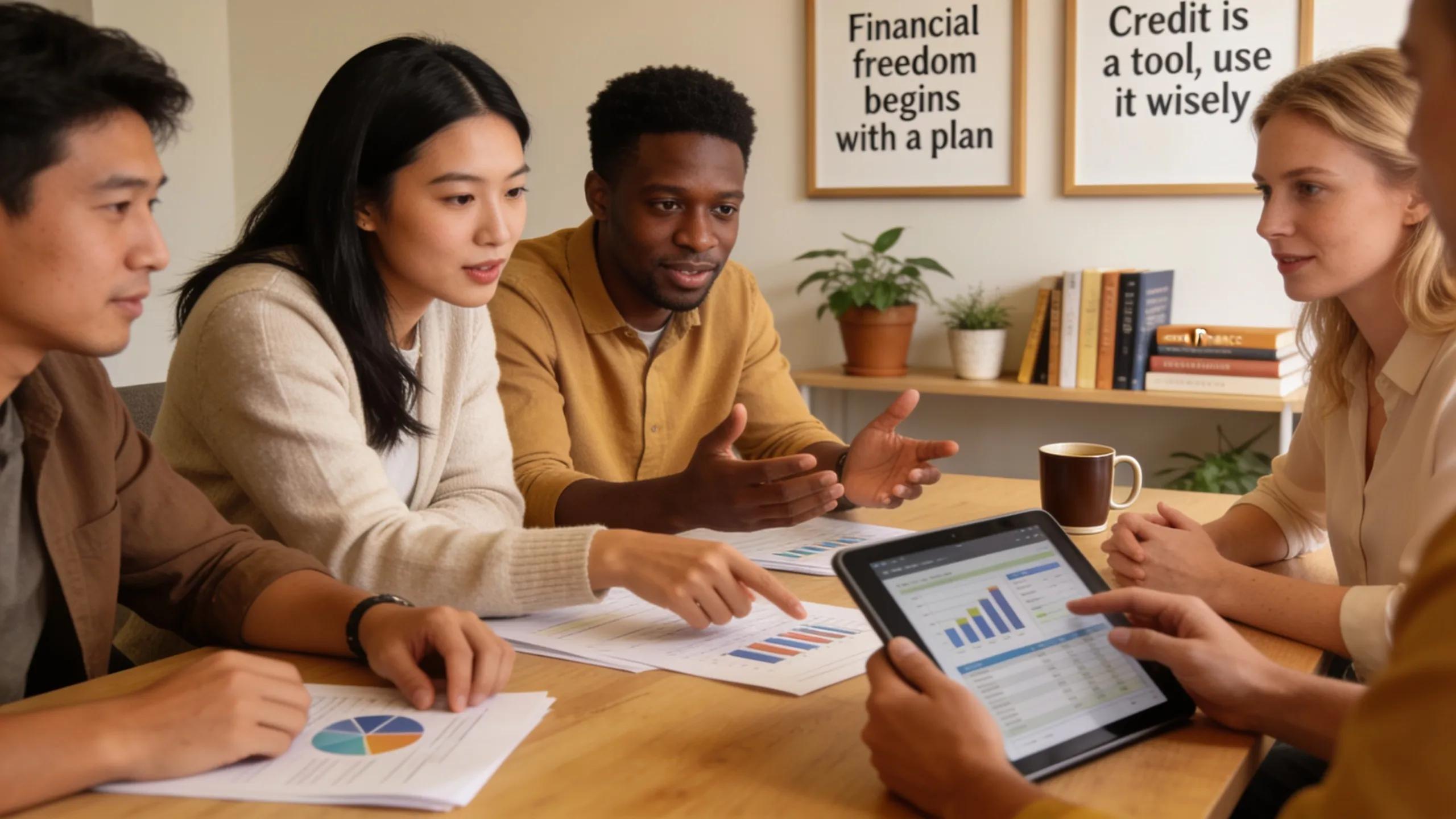 Credit coaching session showcasing individuals collaborating to improve financial wellness