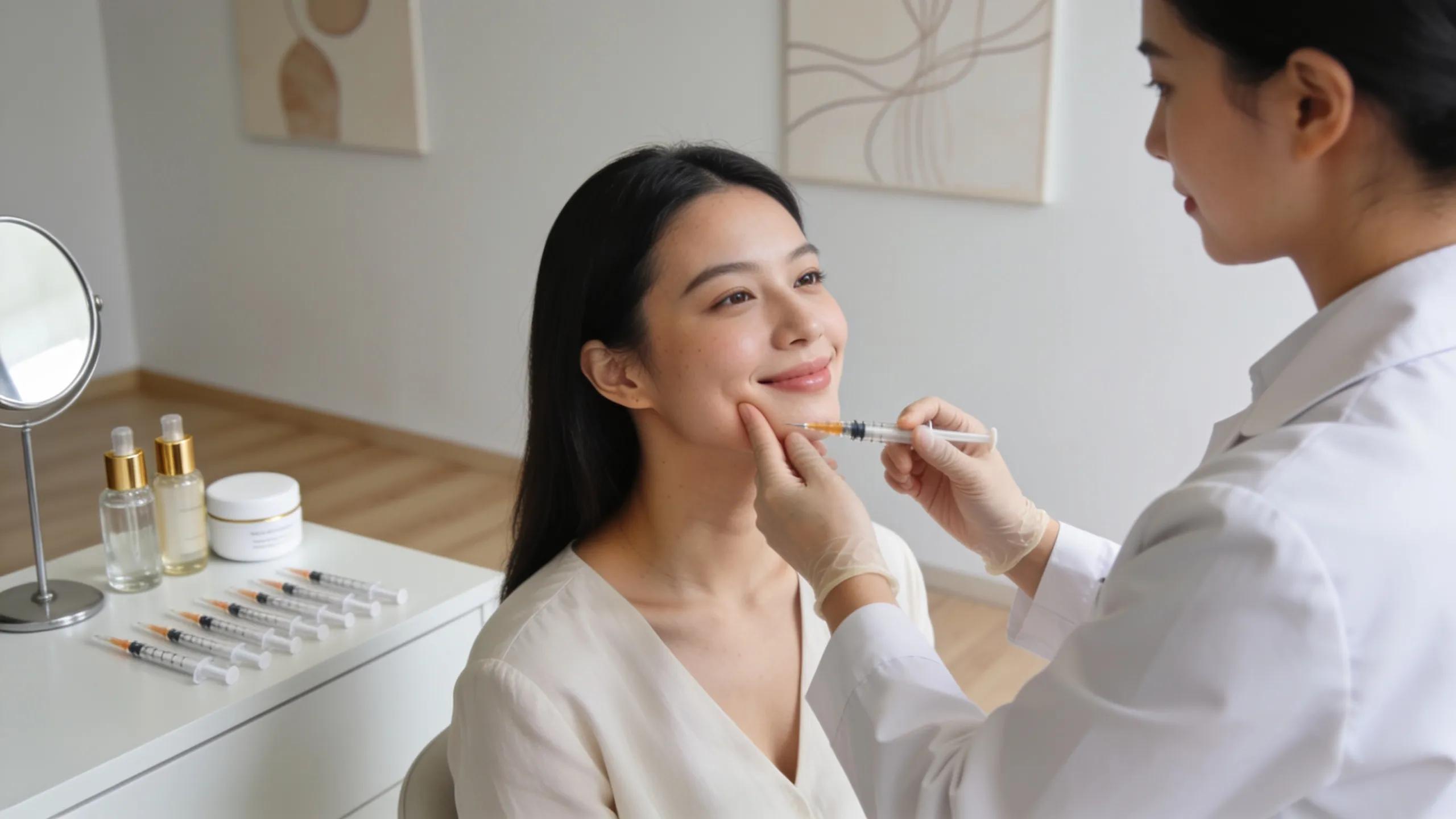 Professional administering cosmetic injections in a calm clinical setting