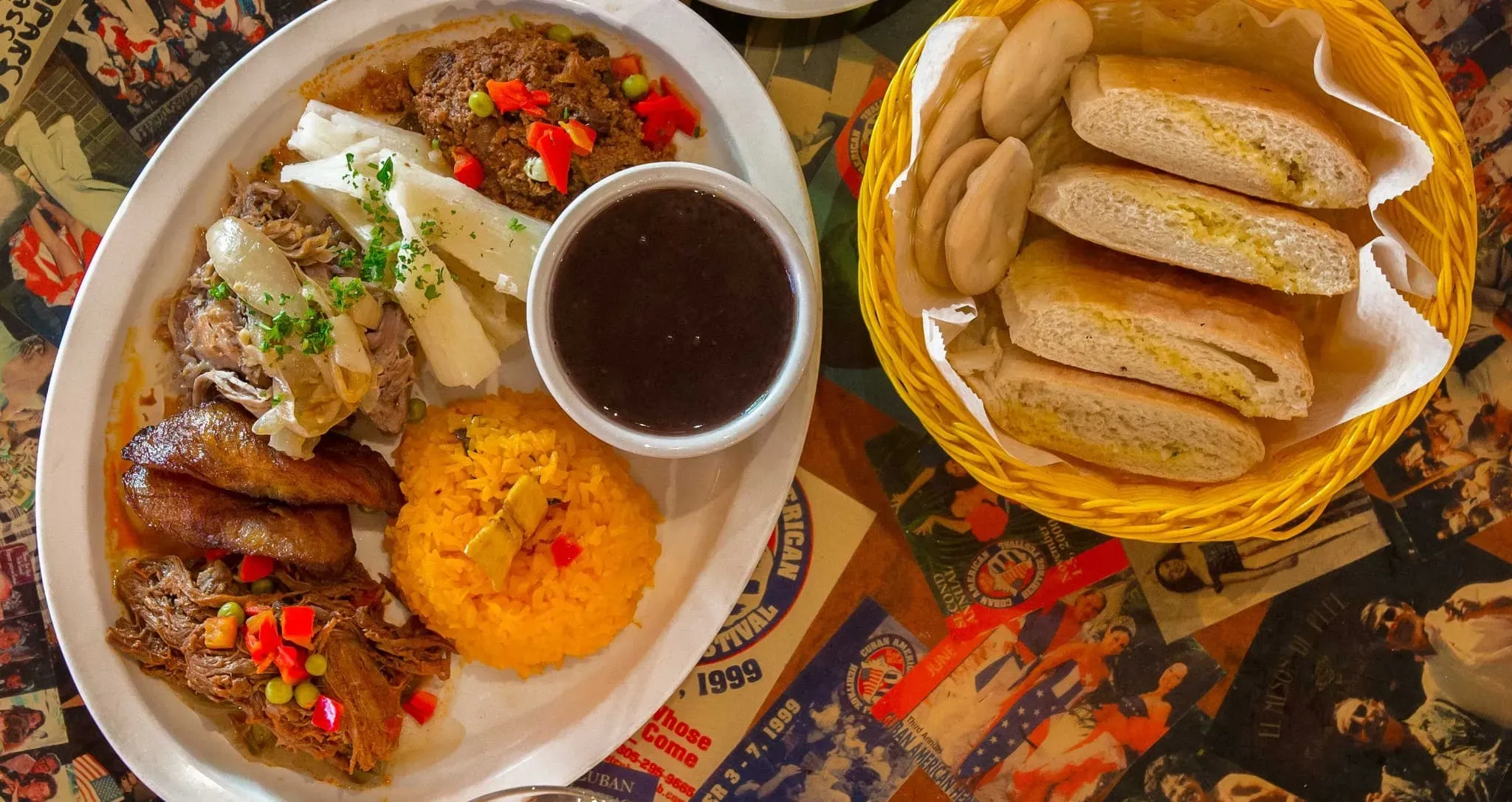 Colorful table of traditional Cuban dishes at Fantasy Fest in Key West