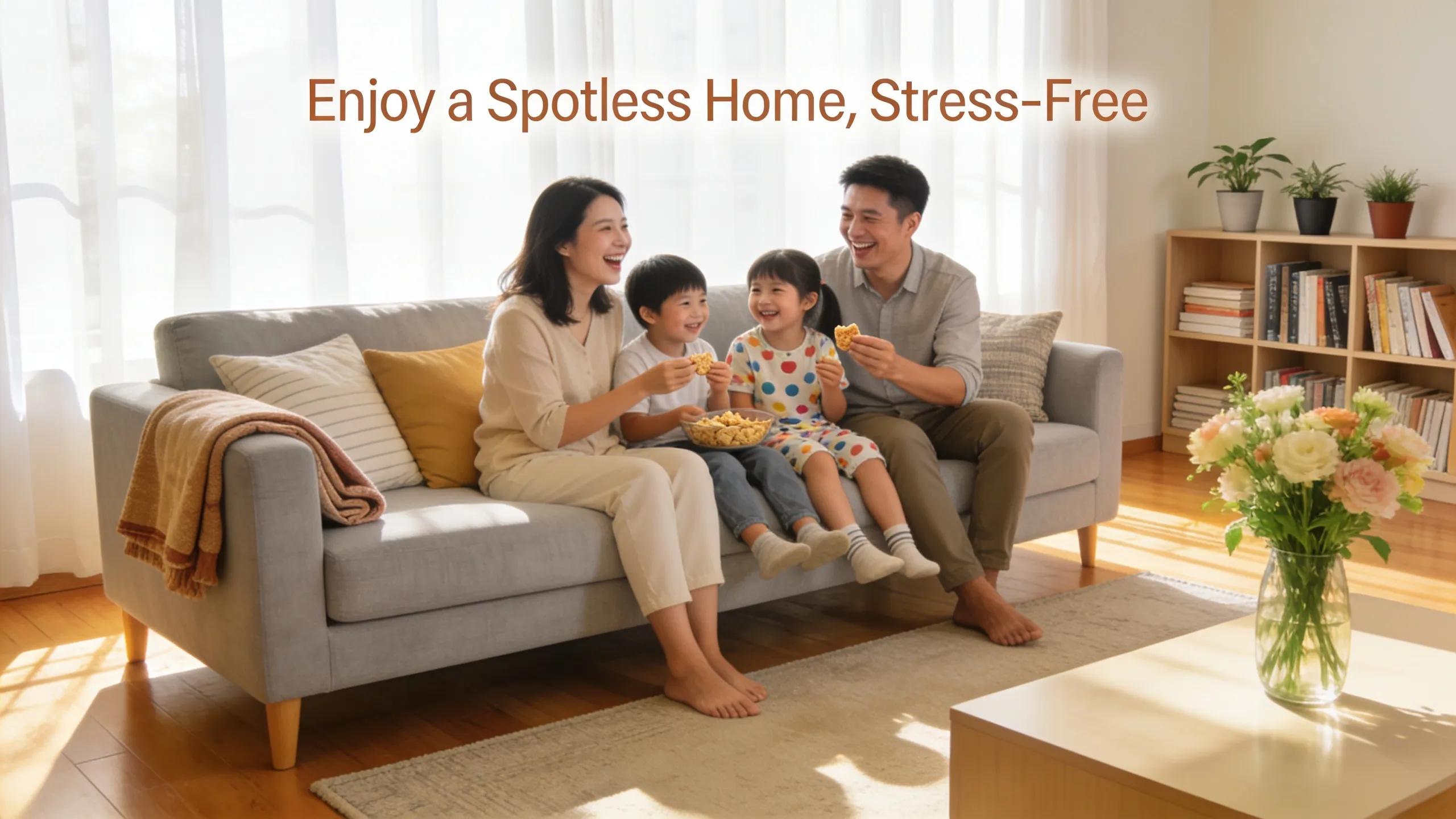 A family enjoying their clean home, highlighting the benefits of residential cleaning services