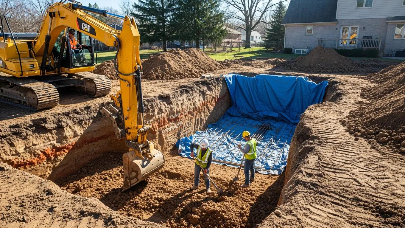 After the "How Long Does It Take to Build an Inground Pool" H2 Image type: An active construction photo — excavation in progress, or your crew working on a pool build.