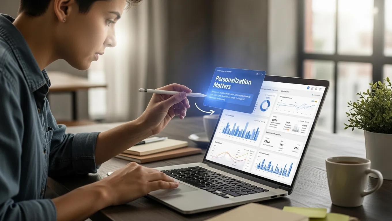 Person analyzing social media engagement metrics on a laptop, highlighting the importance of personalization in digital marketing strategies.