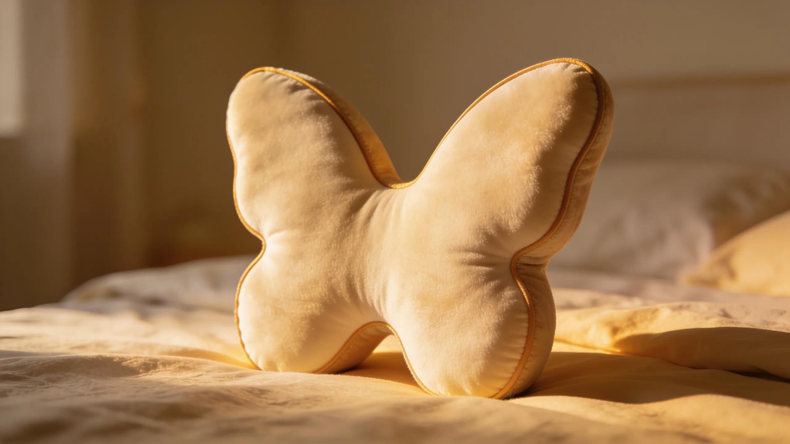 Close-up view of a butterfly pillow focusing on its ergonomic design and materials