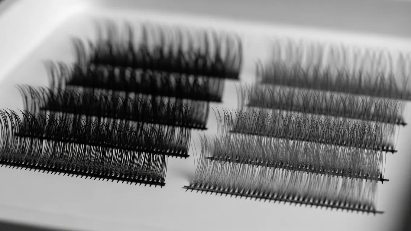 Silk and mink eyelash extensions displayed side by side, showcasing their distinct textures and appearances