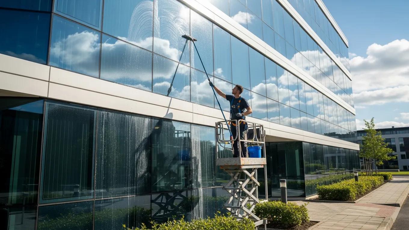 Professional window cleaner enhancing property aesthetics and value