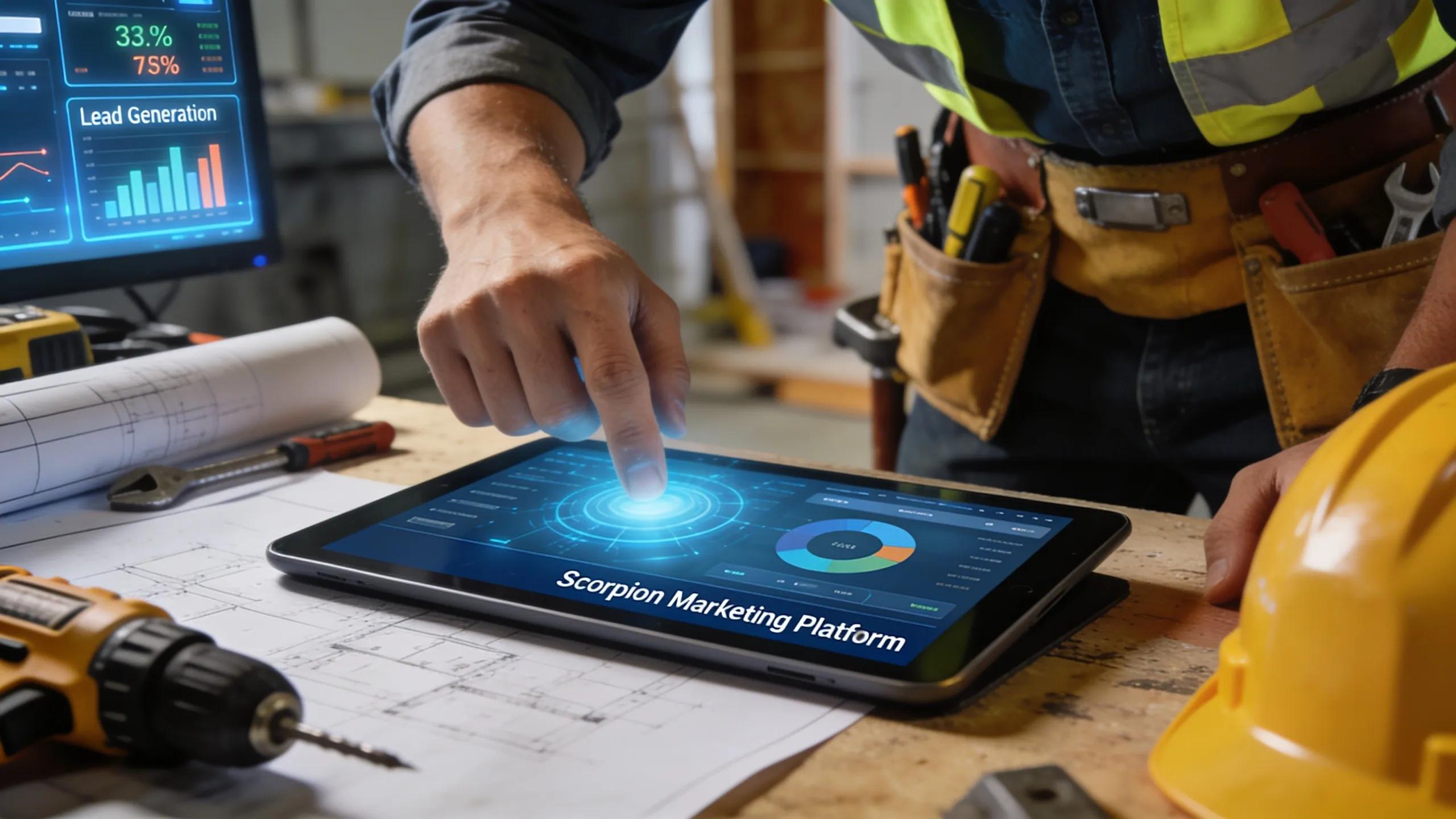 Contractor using Scorpion's marketing platform on site