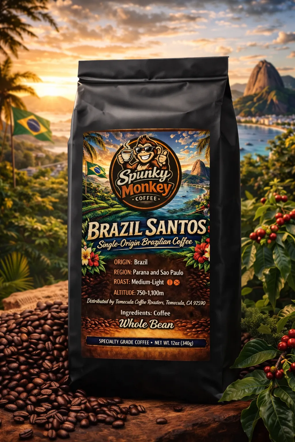 Close-up of Ethiopian and Colombian single origin coffee beans, emphasizing their unique textures and origins