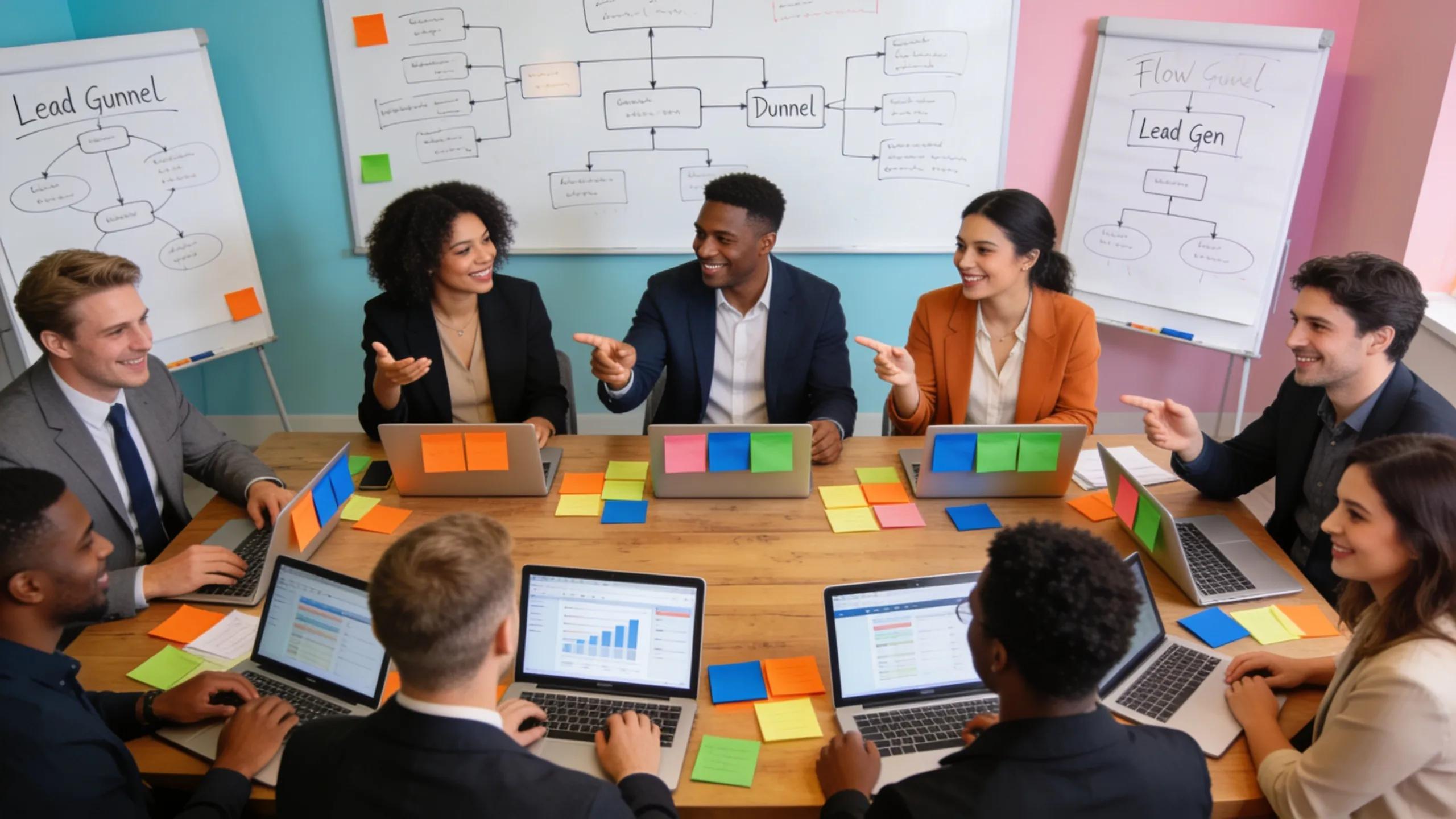 Wealth coaches collaborating on lead generation strategies using innovative AI tools and techniques