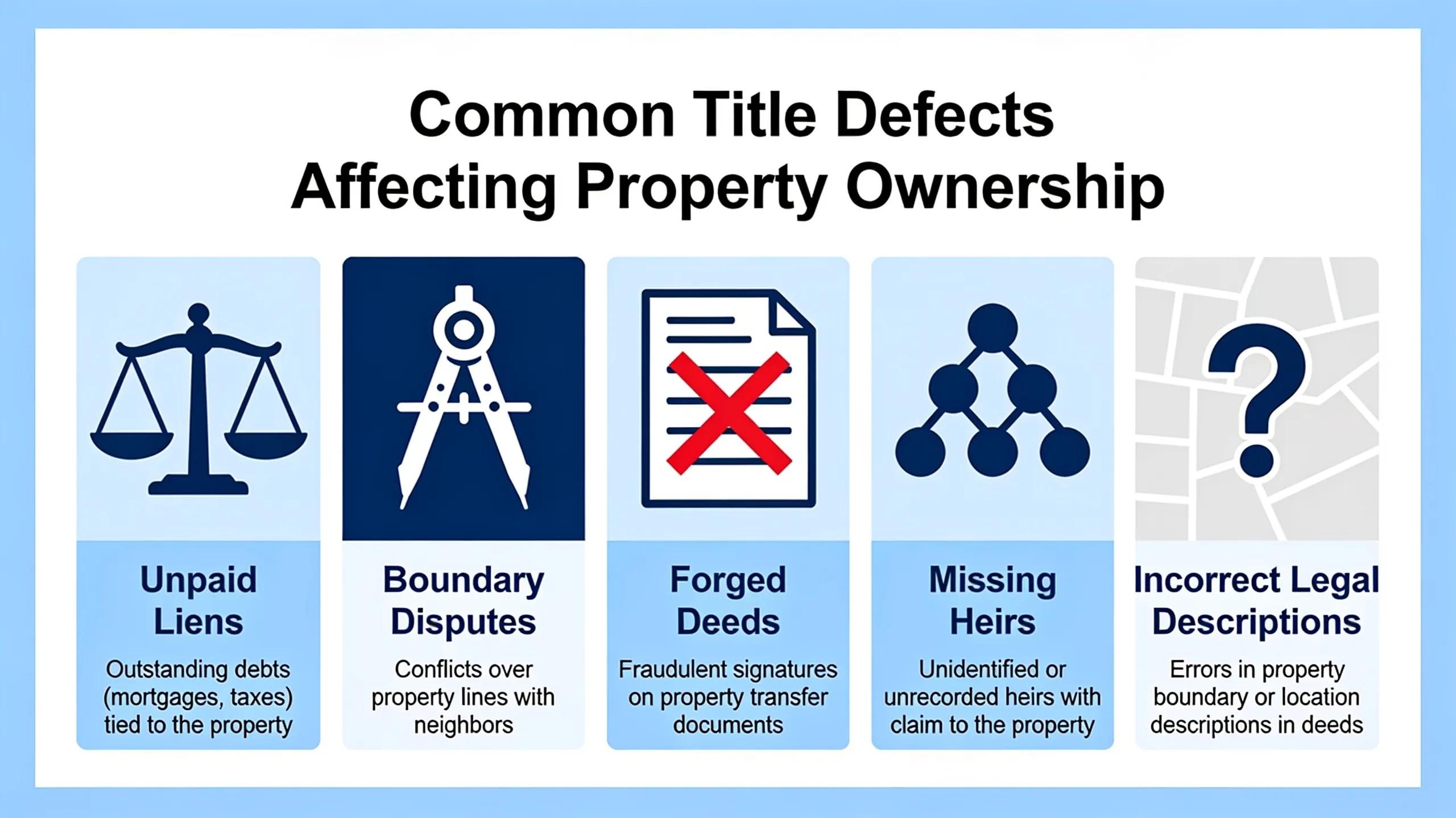 Visual representation of common title defects affecting property ownership Visual representation of common title defects affecting property ownership