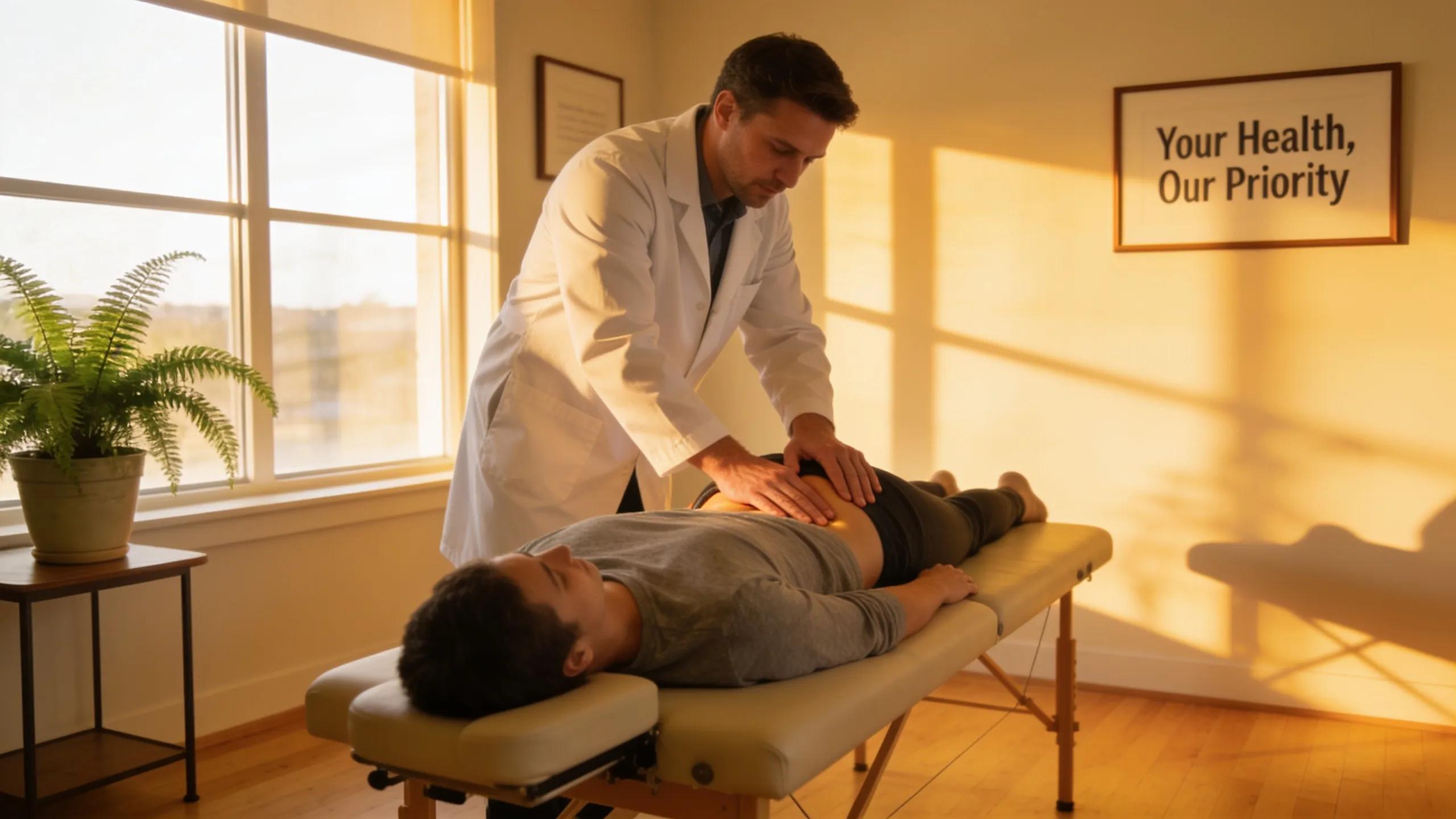 Chiropractor assisting a patient during a treatment session in a welcoming office environment