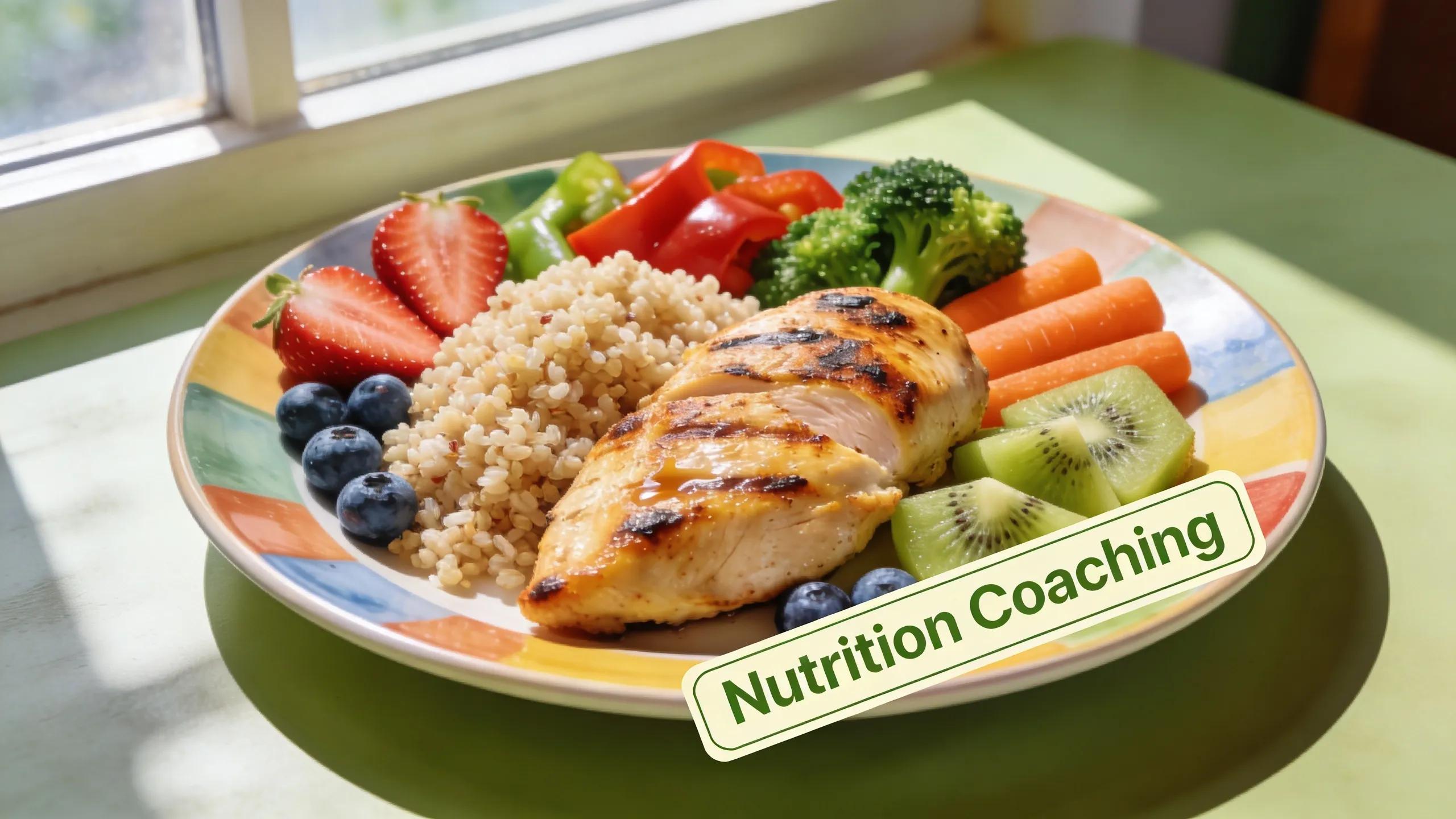 Balanced meal with grilled chicken, quinoa, and colorful vegetables supporting nutrition strategies for fitness