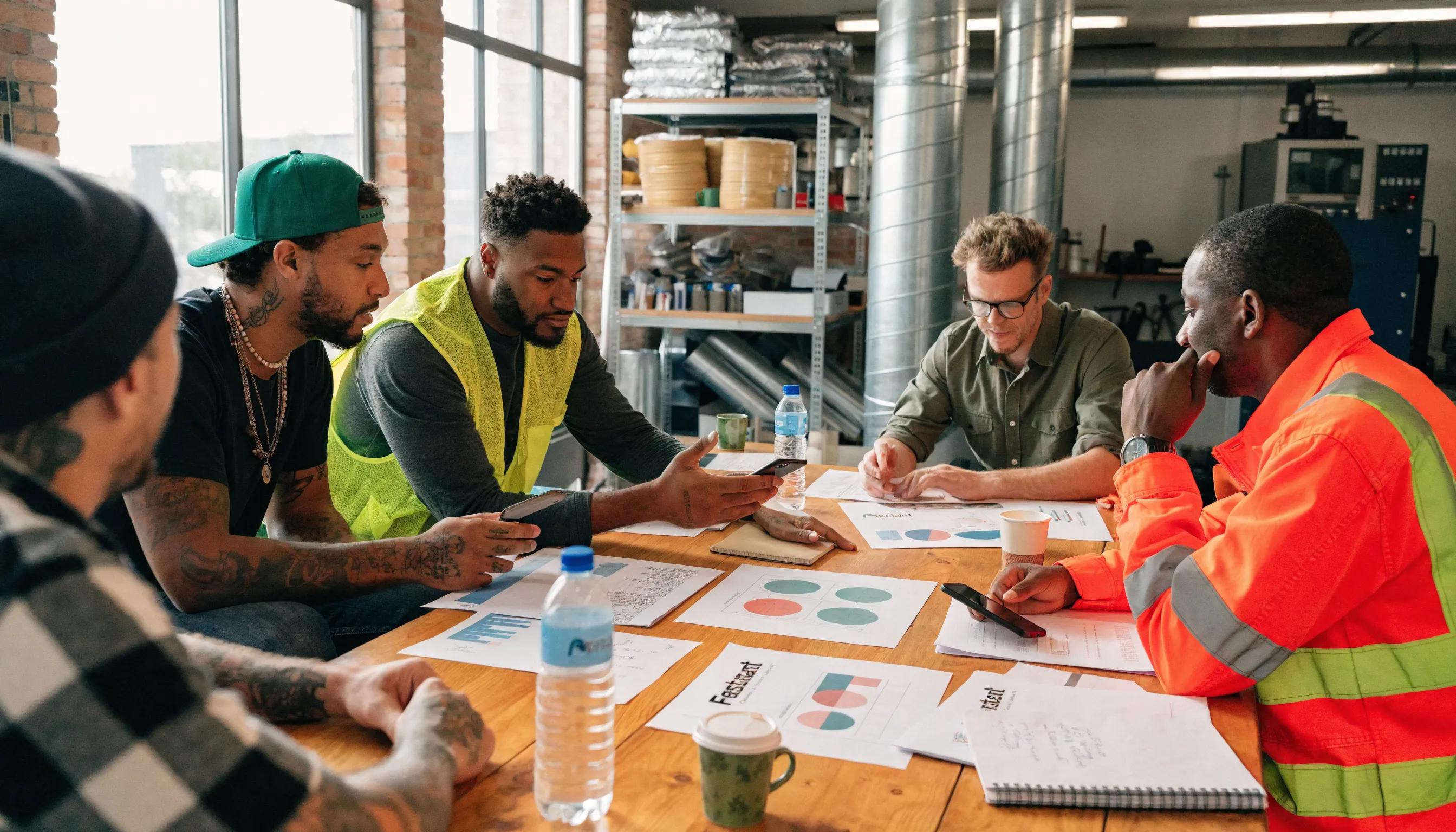 Team of contractors reviewing SEO features tailored for plumbing and HVAC businesses