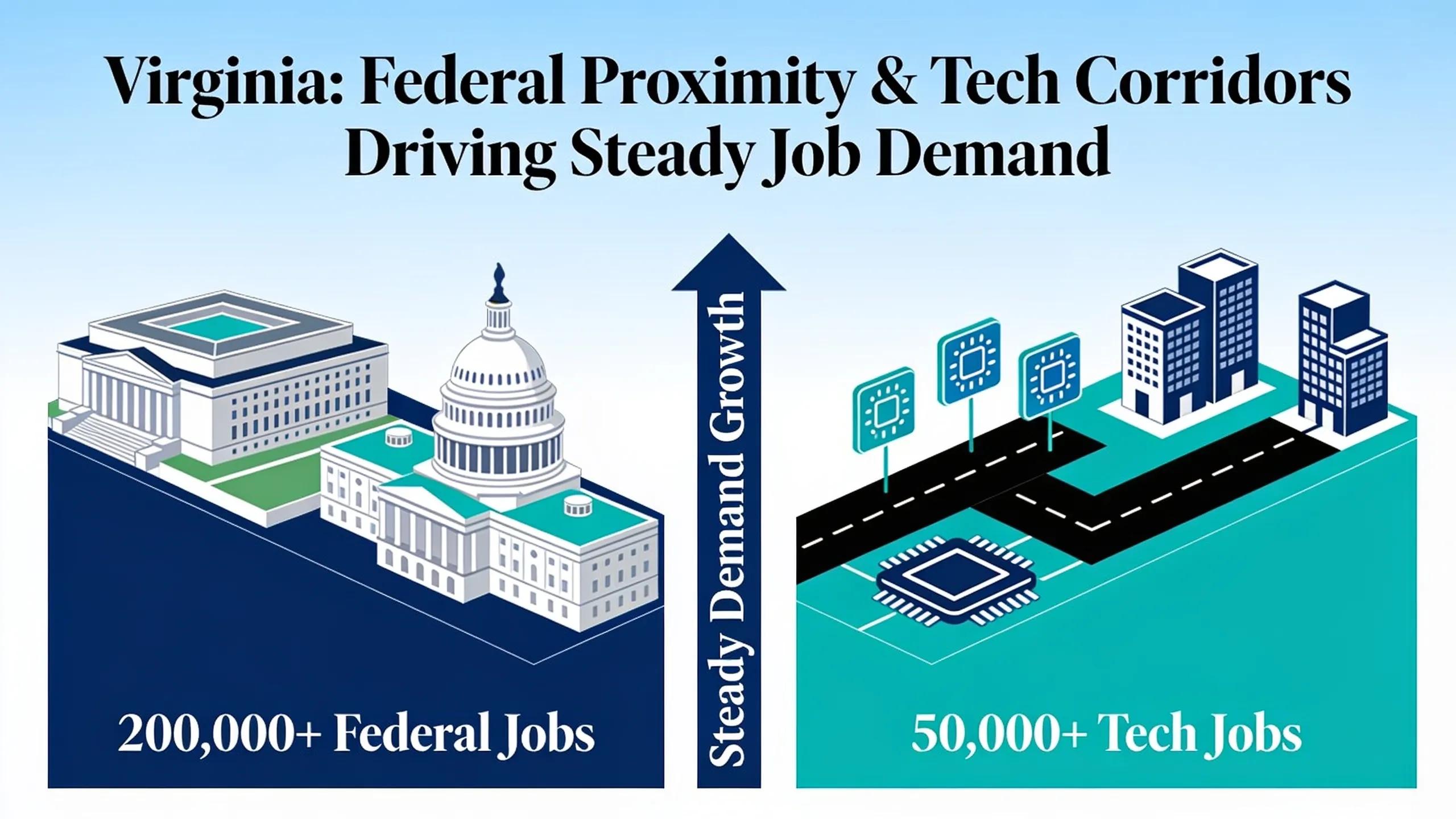 Virginia combines federal government proximity with thriving technology corridors, creating steady demand for working