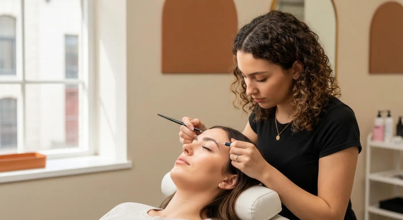 Client receiving a lash lift at our Brooklyn studio — natural lift and defined lashes