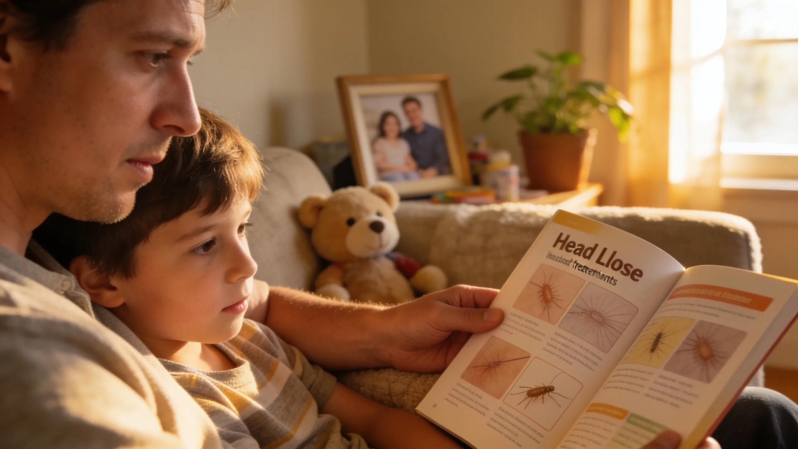 Parent and child discussing head lice treatments in a safe home environment Parent and child discussing head lice treatments in a safe home environment