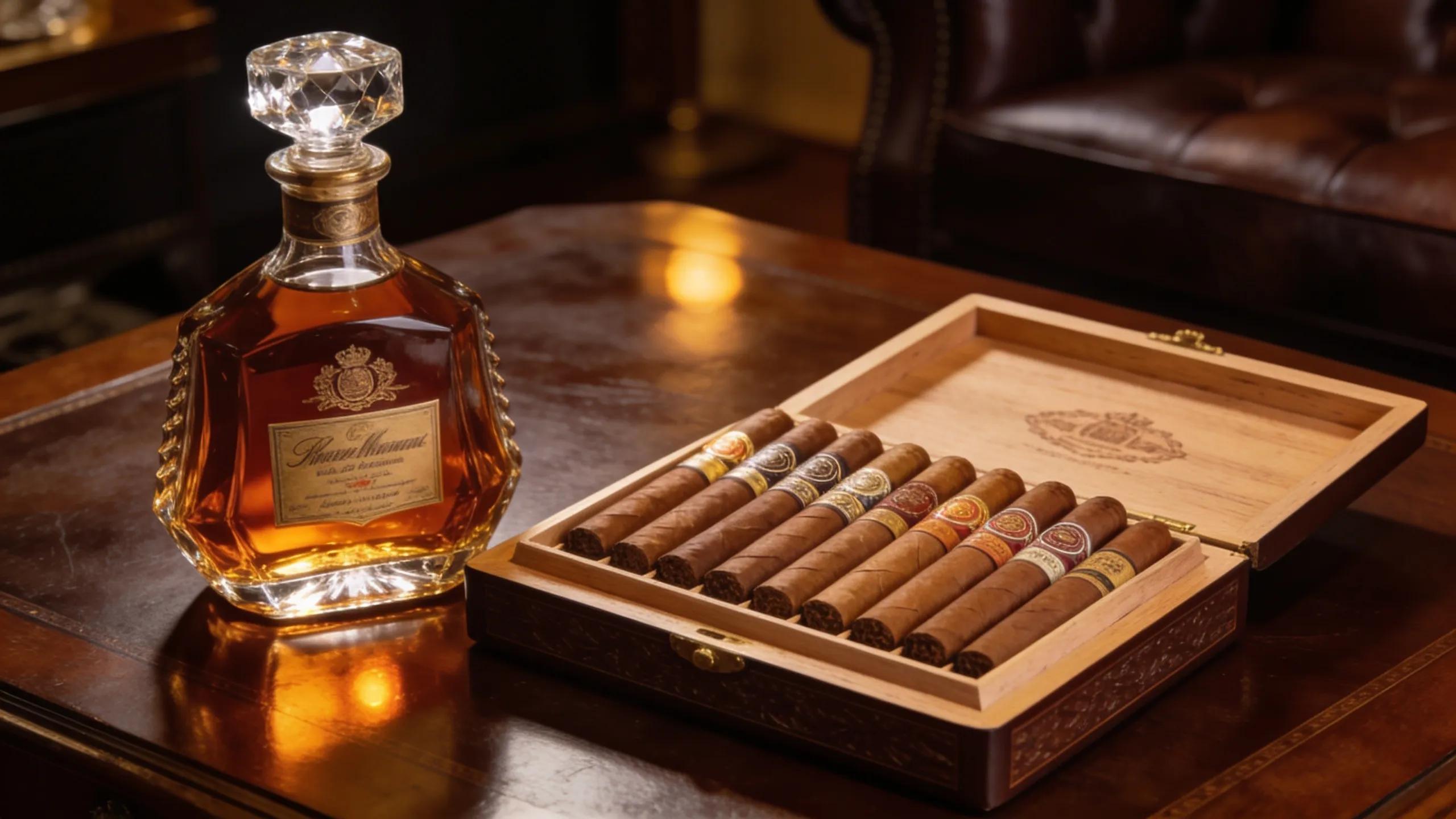 Premium whiskey and cigar gift sets in luxury presentation, emphasizing sophistication and indulgence for gifting occasions