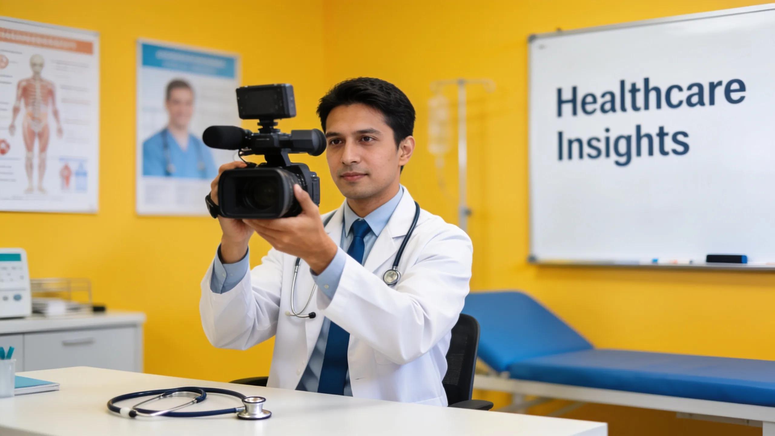 Healthcare professional recording a content marketing video in a clinic setting