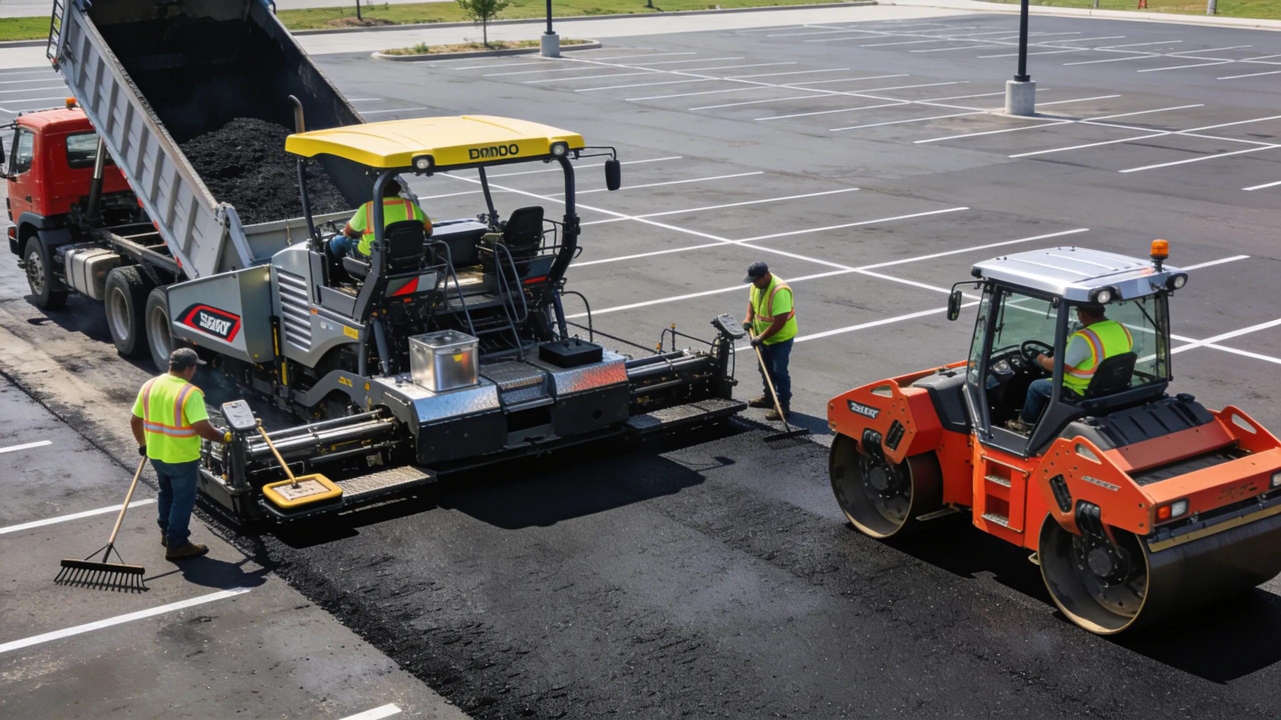 Commercial asphalt paving machinery at work in Edmond, OK