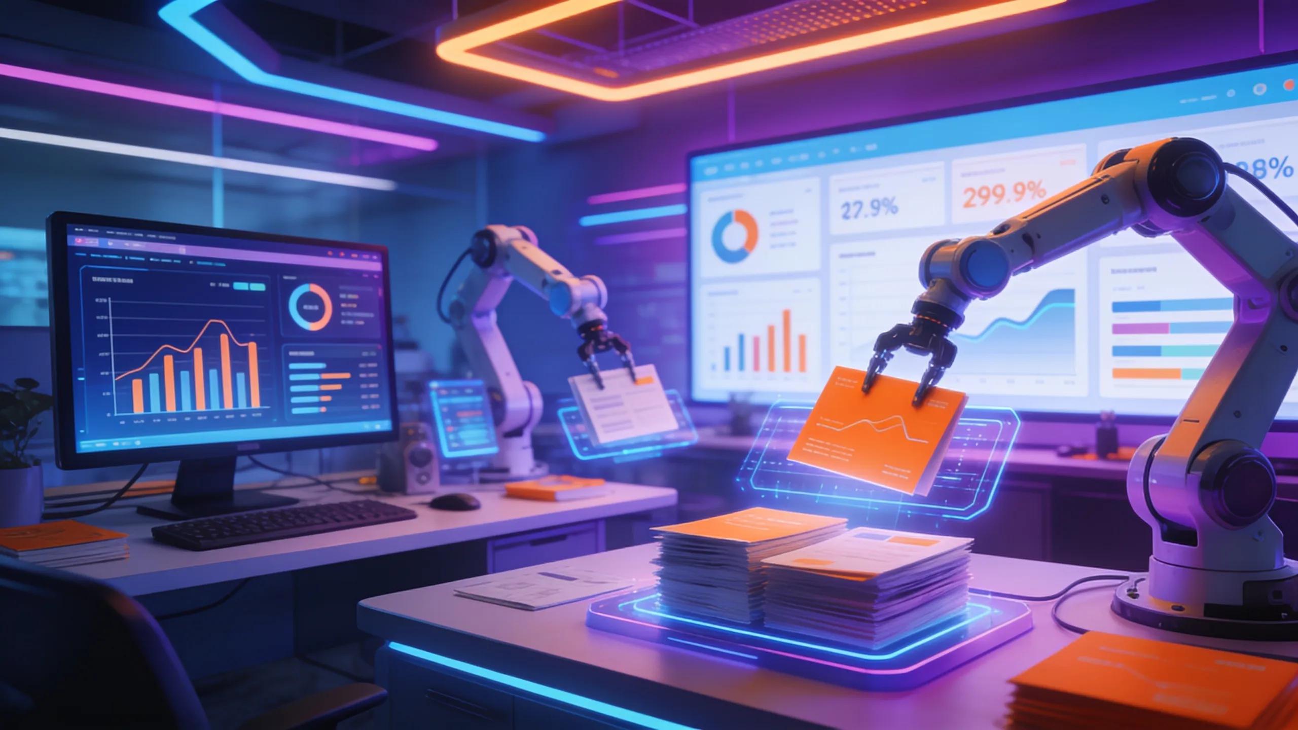 Digital marketing specialist using AI tools for SEO automation strategies in an agency workspace