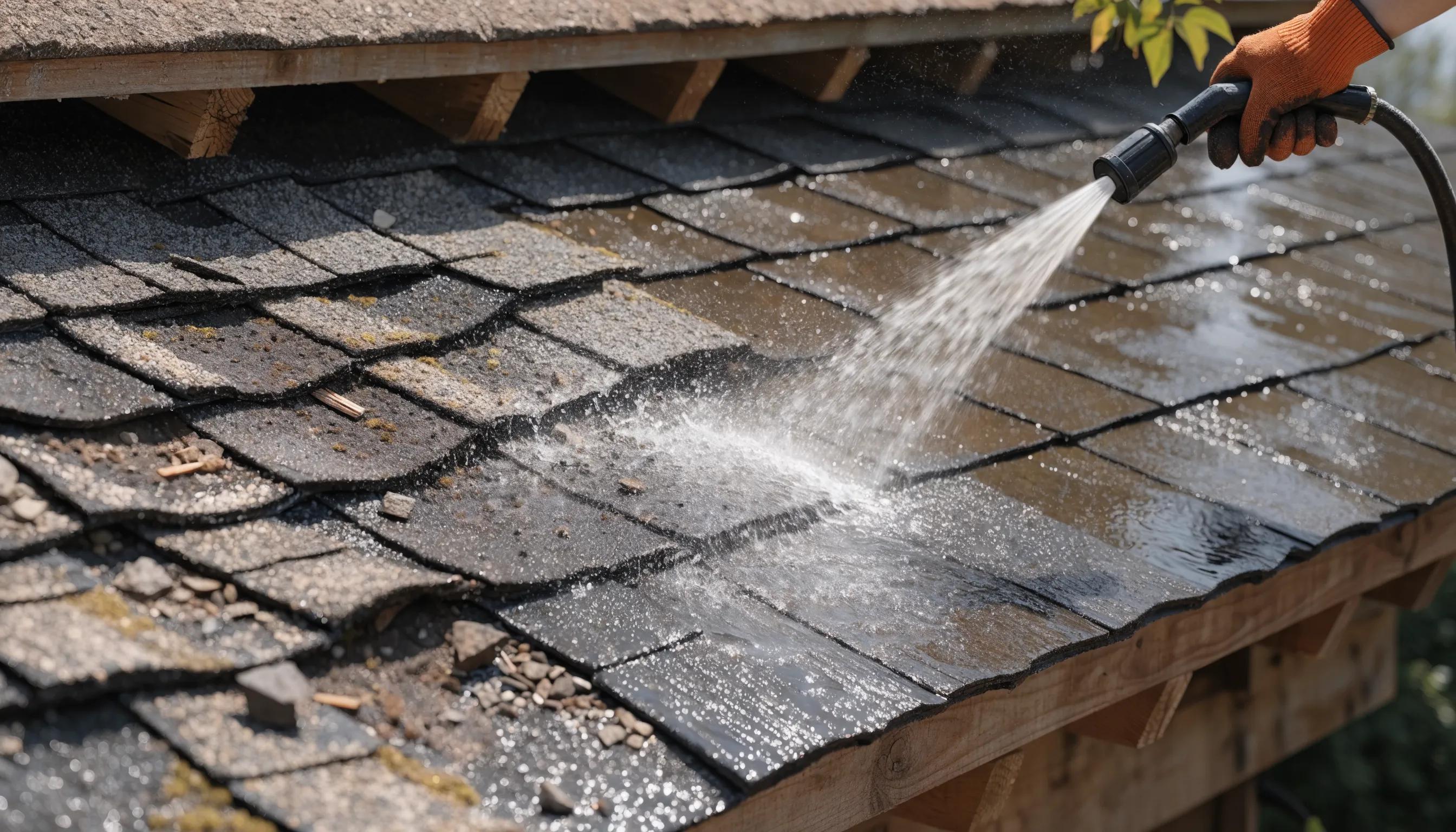 Comparison of soft washing safety versus pressure washing damage on roof surfaces.