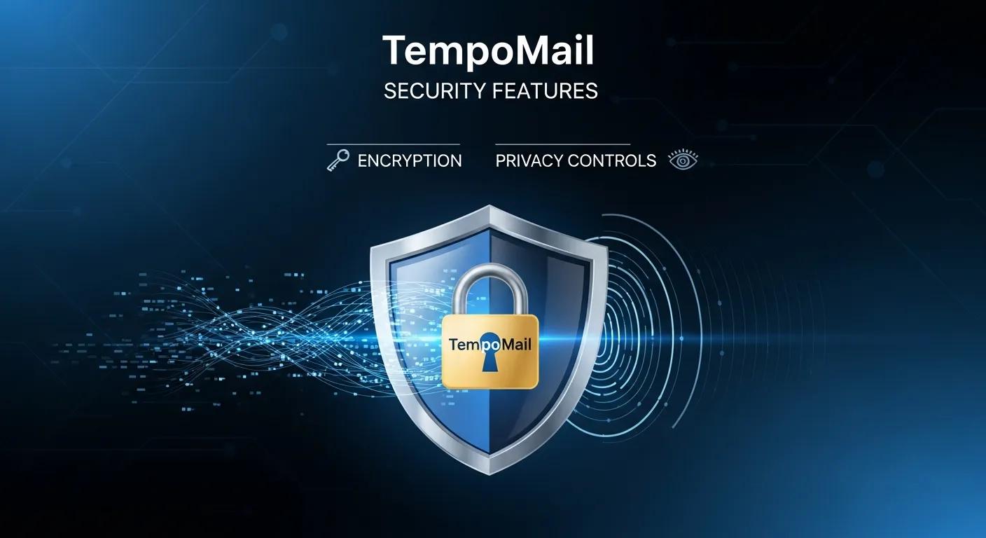 Graphic of a shield and padlock — TempoMail security features like encryption and privacy controls