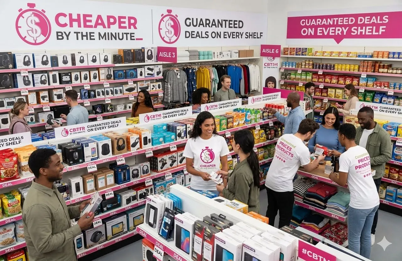 Busy discount retail store with shoppers interacting and browsing products in a vibrant Spokane location