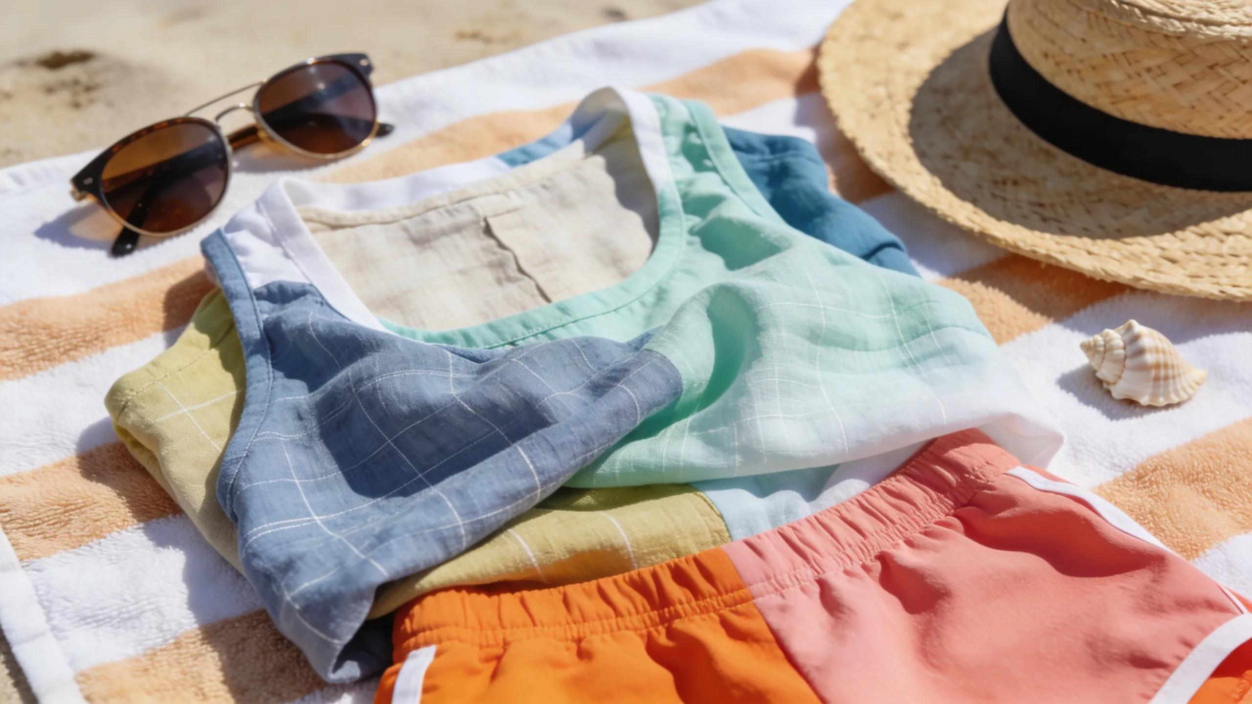 Close-up of breathable fabrics suitable for humid Queensland summers, including cotton and linen Close-up of breathable fabrics suitable for humid Queensland summers, including cotton and linen